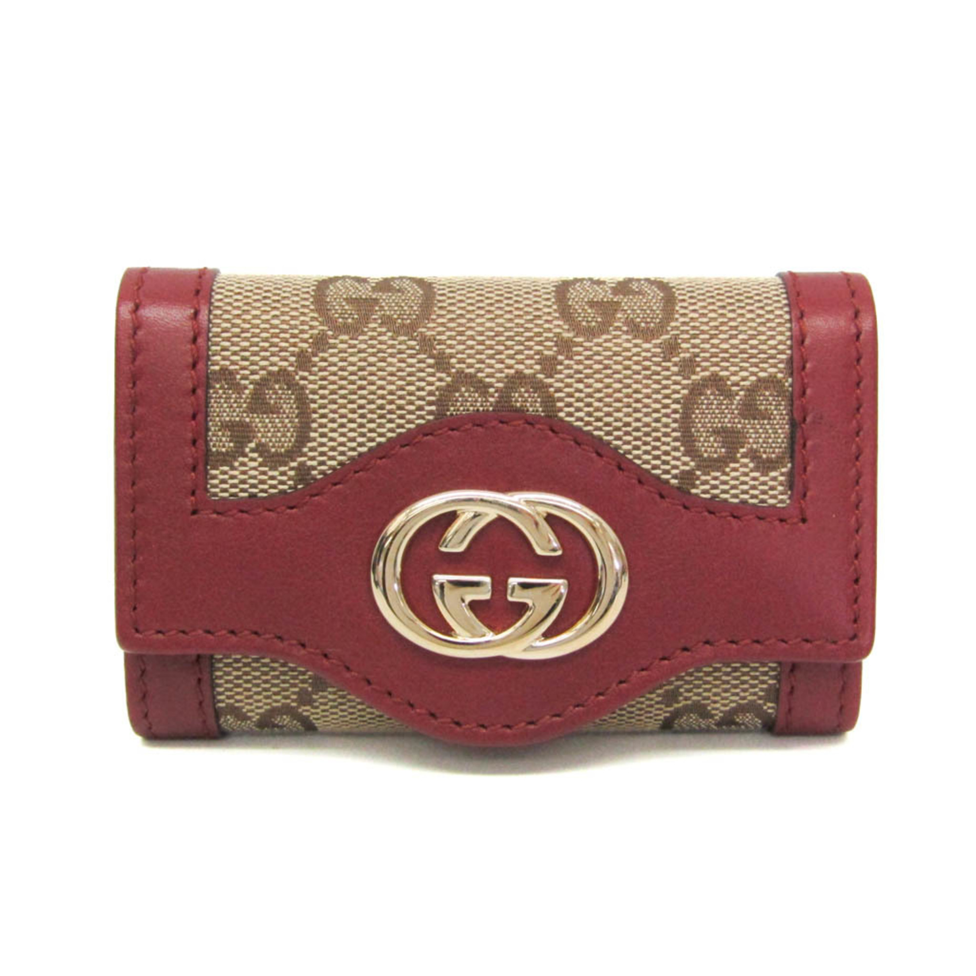 Gucci Interlocking G 282432 Women,Men GG Canvas Leather Key Case Beige,Red Brown