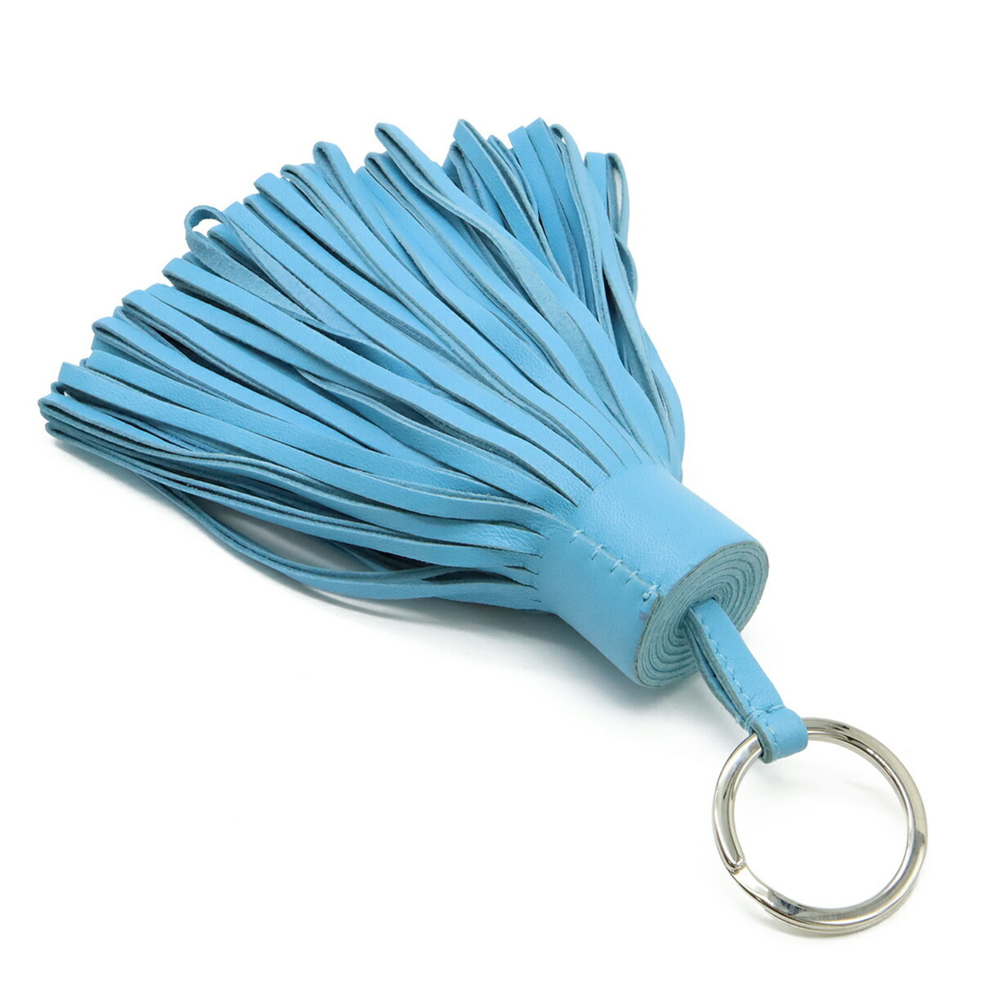 HERMES Carmen Alto Key Ring with Tassel Charm in Anjo Miro Leather and Celeste Light Blue