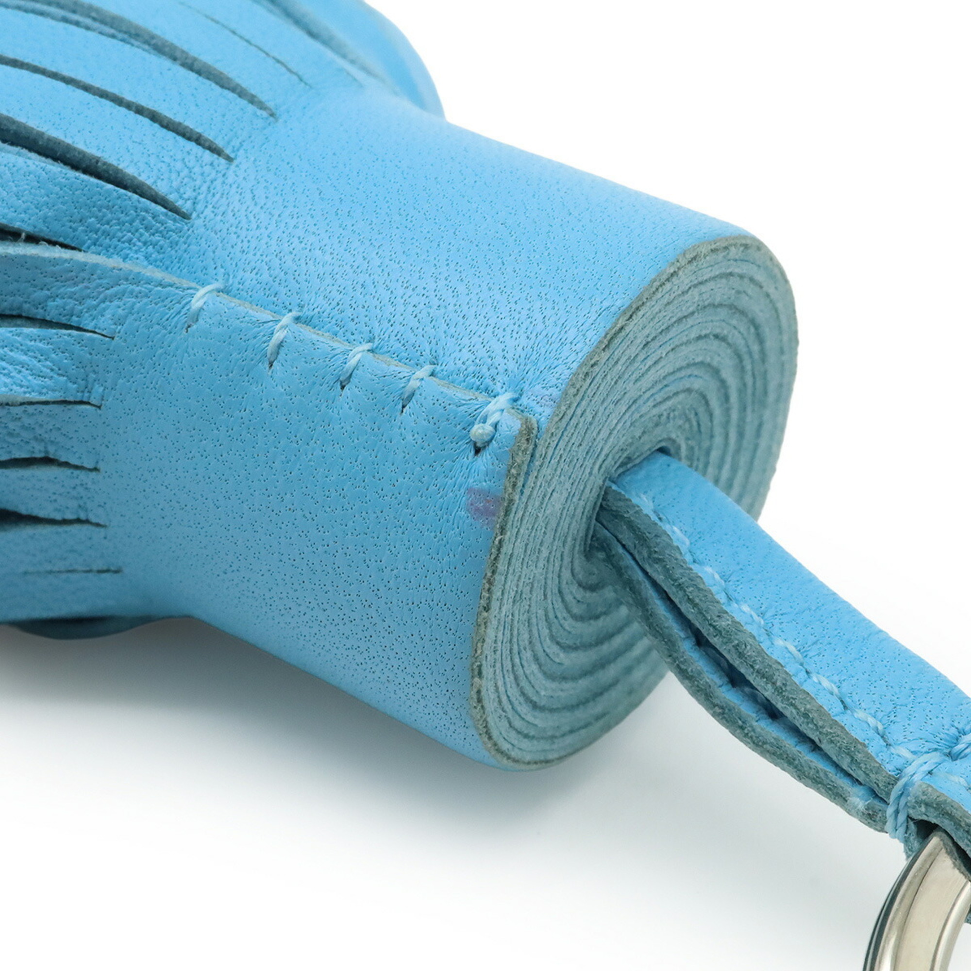 HERMES Carmen Alto Key Ring with Tassel Charm in Anjo Miro Leather and Celeste Light Blue