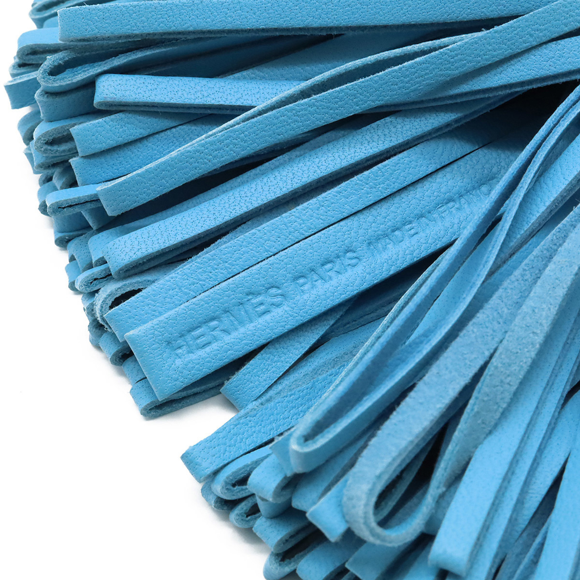 HERMES Carmen Alto Key Ring with Tassel Charm in Anjo Miro Leather and Celeste Light Blue