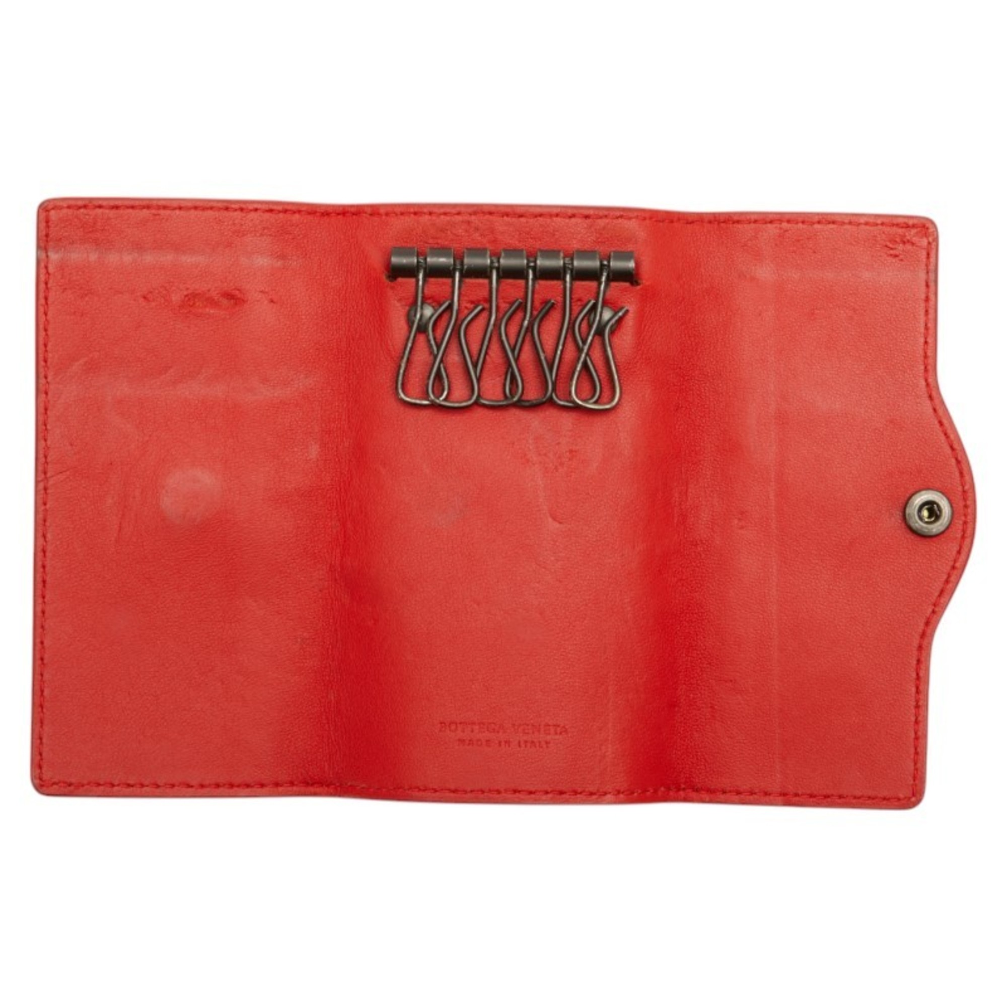 Bottega Veneta Intrecciato 6-ring key case in red leather for women.