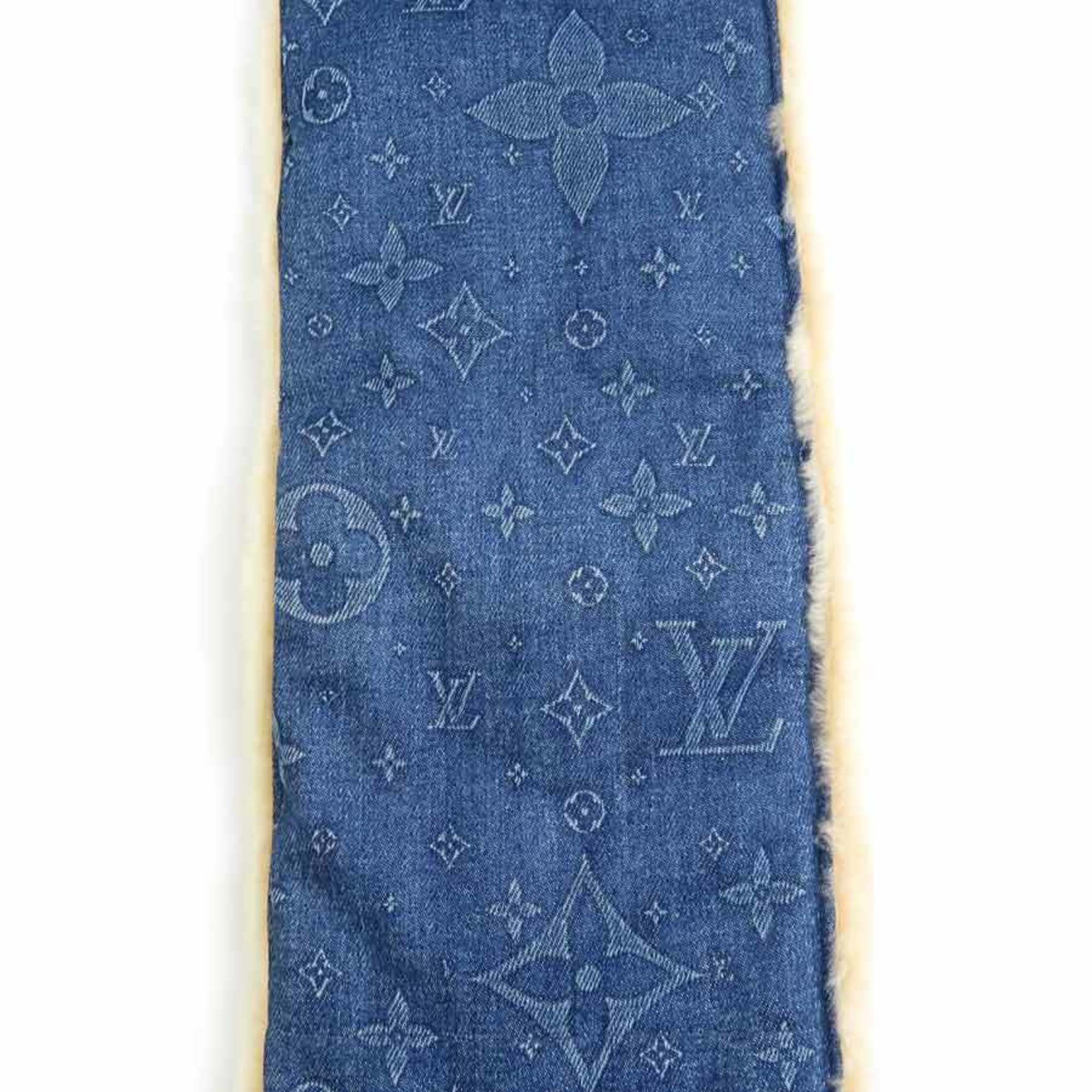Louis Vuitton LOUIS VUITTON Stole/Scarf Echarpe Shearling Denim Cotton Sheepskin Blue Beige Men's Women's M77144 e60262a