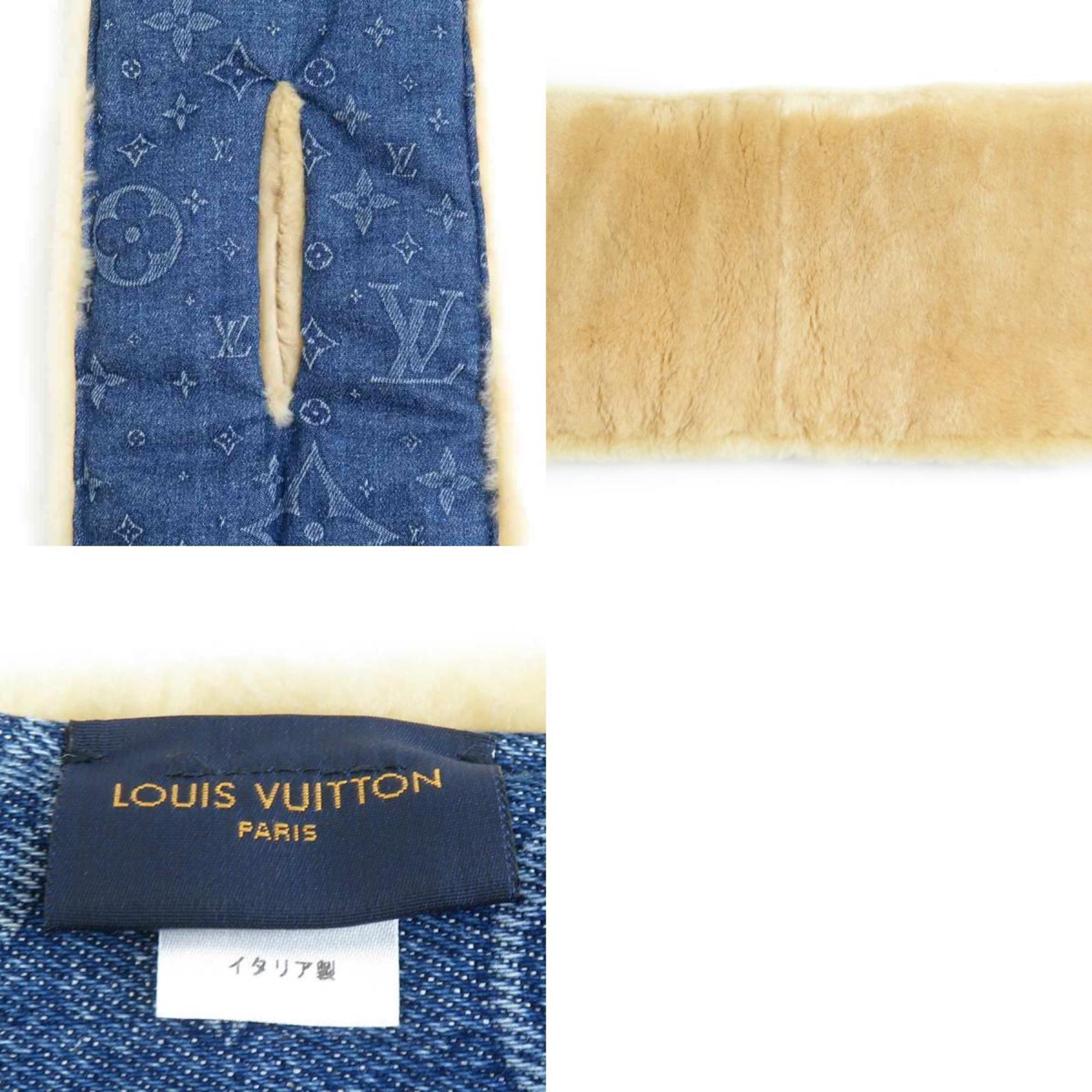 Louis Vuitton LOUIS VUITTON Stole/Scarf Echarpe Shearling Denim Cotton Sheepskin Blue Beige Men's Women's M77144 e60262a