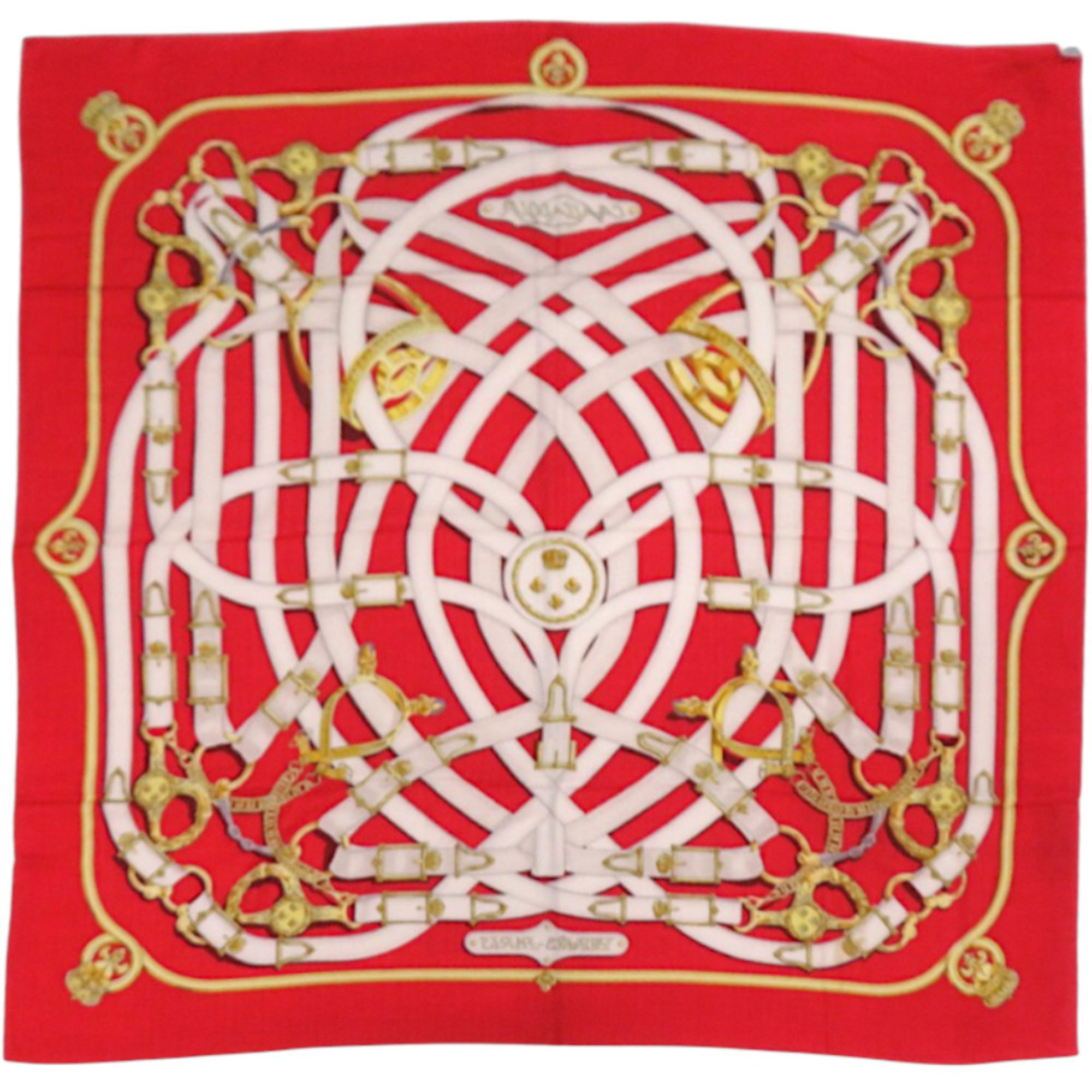 Hermes Like new Hermès Carré 140 CAVALCADOUR cashmere and silk scarf in red (1379)