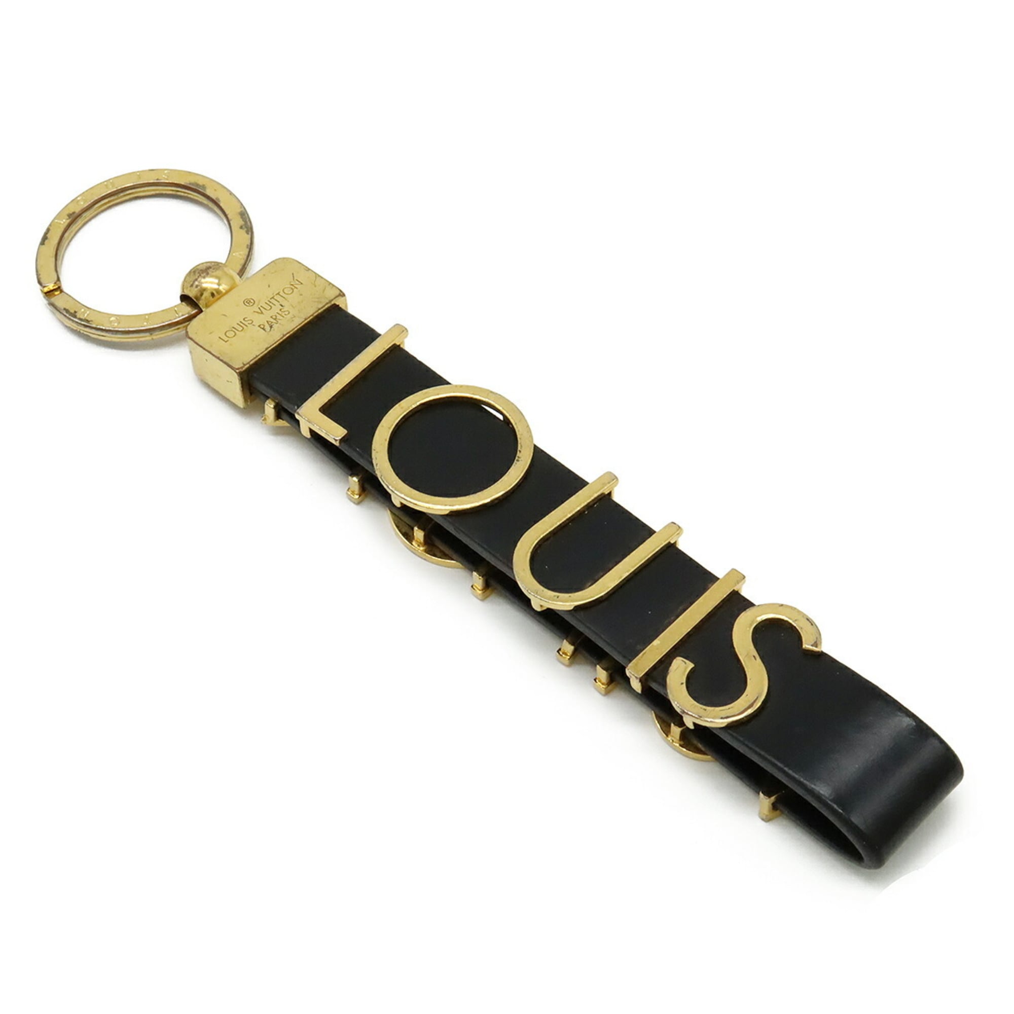 LOUIS VUITTON Porte-Clés Dragonne Lettering Keychain/Bag Charm Leather GP Black M68462