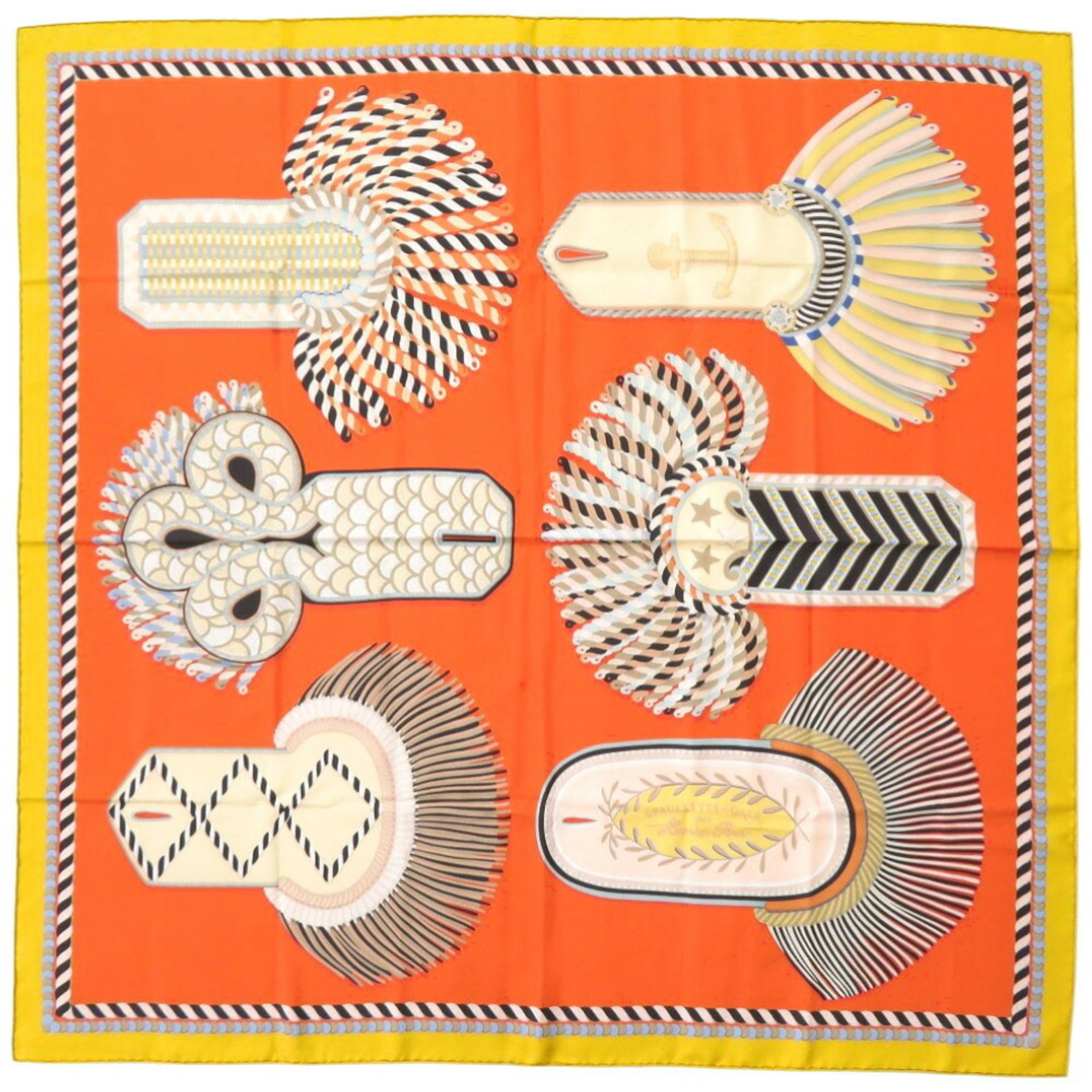 Like new Hermes Carre 90 Double Face Ceremony Epaulets Epaulettes de Gala Silk Multicolor Scarf Muffler 0396HERMES