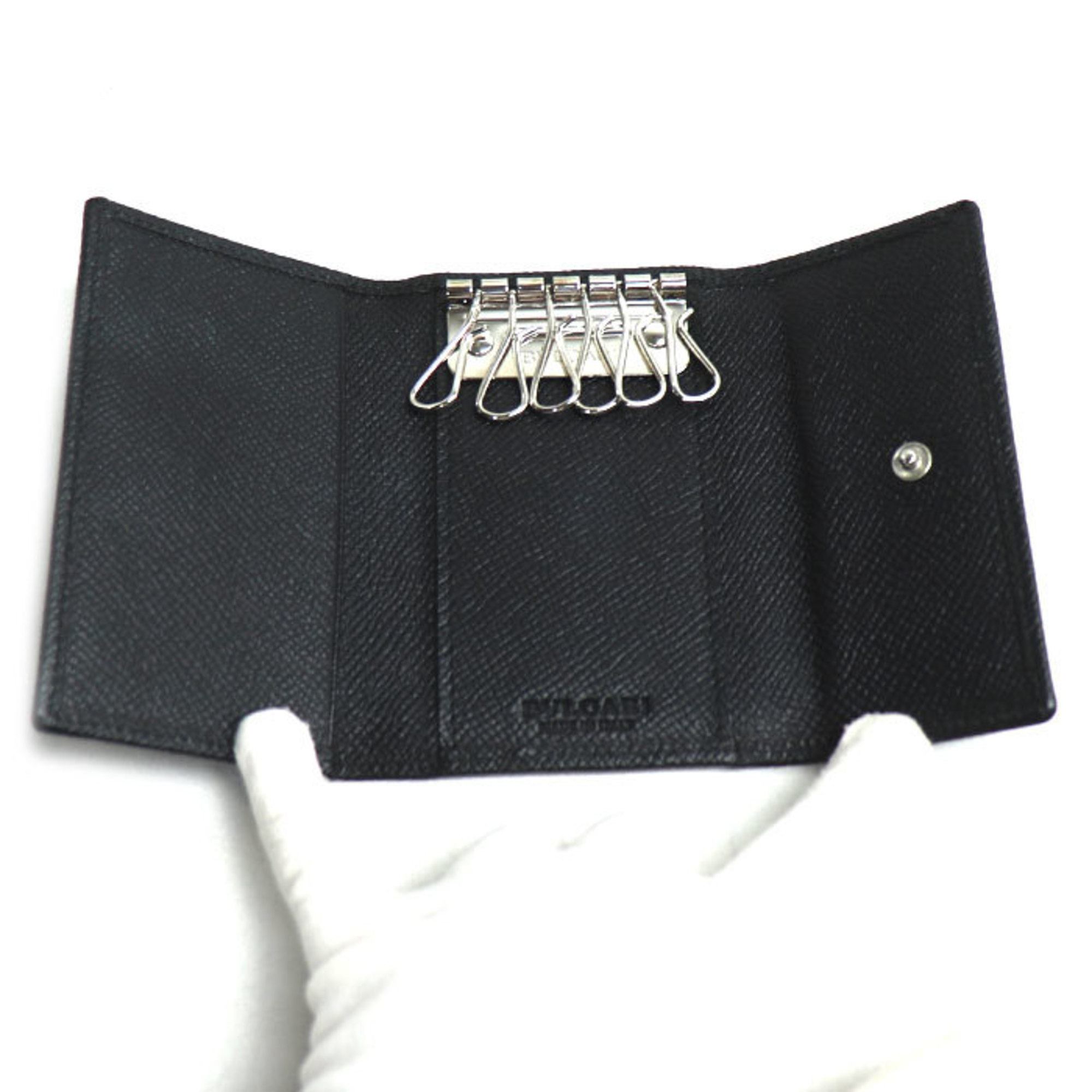 BVLGARI 6-ring key case, black, 20234, men's