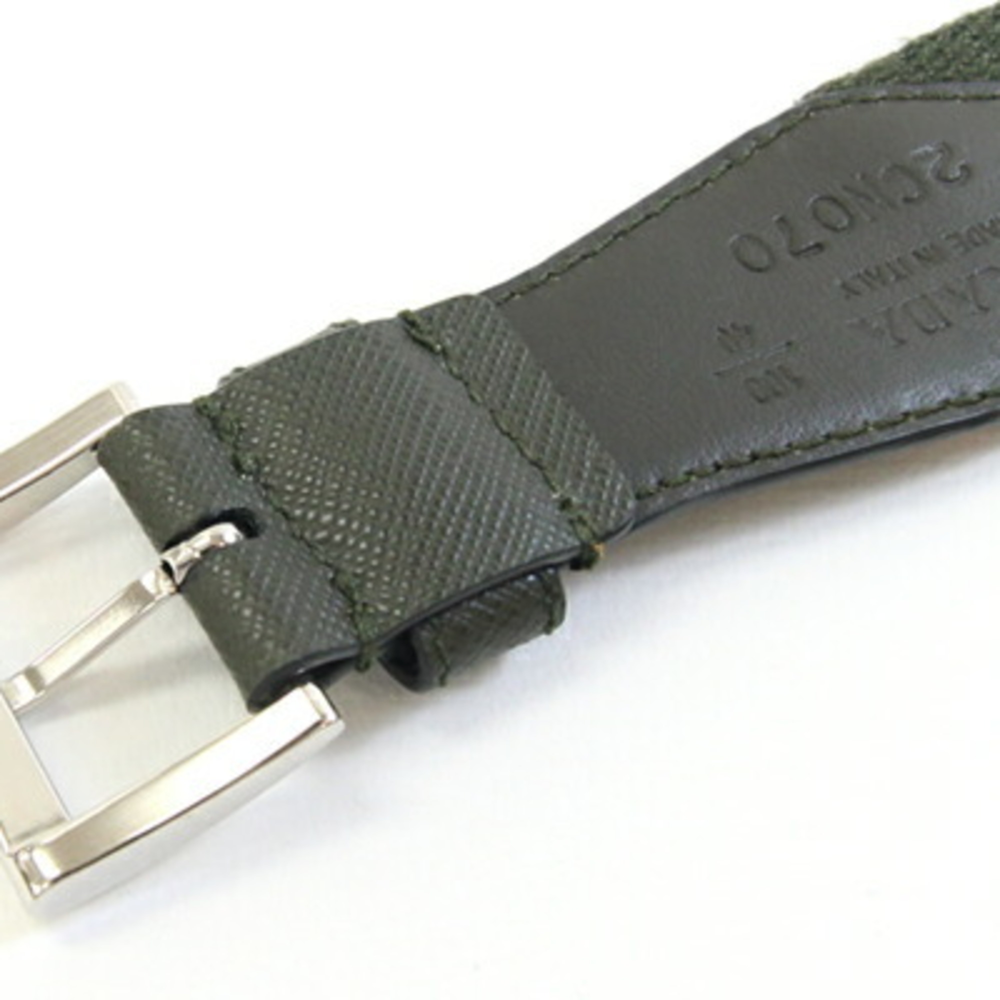 Prada Belt 2CN070 Khaki Ivory Canvas Leather Houndstooth Men's PRADA