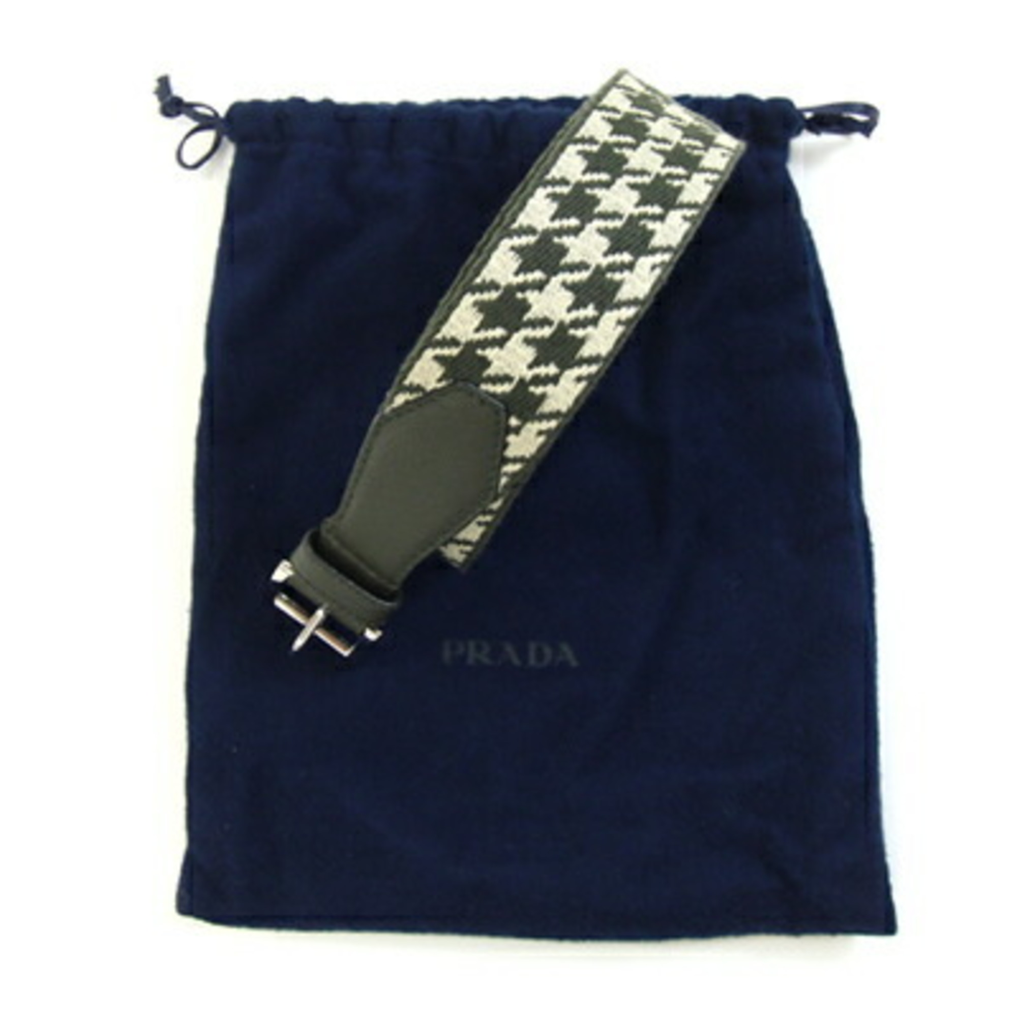 Prada Belt 2CN070 Khaki Ivory Canvas Leather Houndstooth Men's PRADA