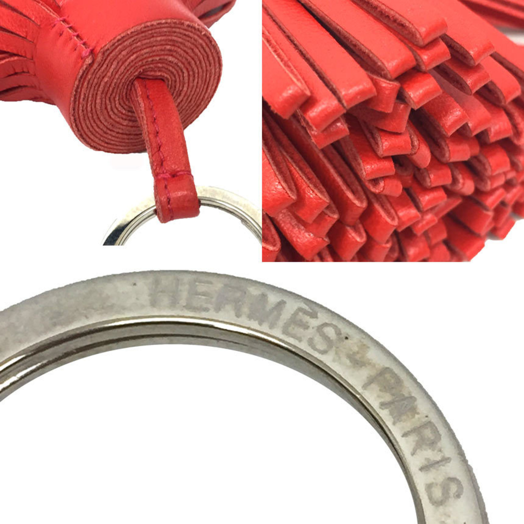 Hermes Carmen Key Ring Holder Charm Leather Red