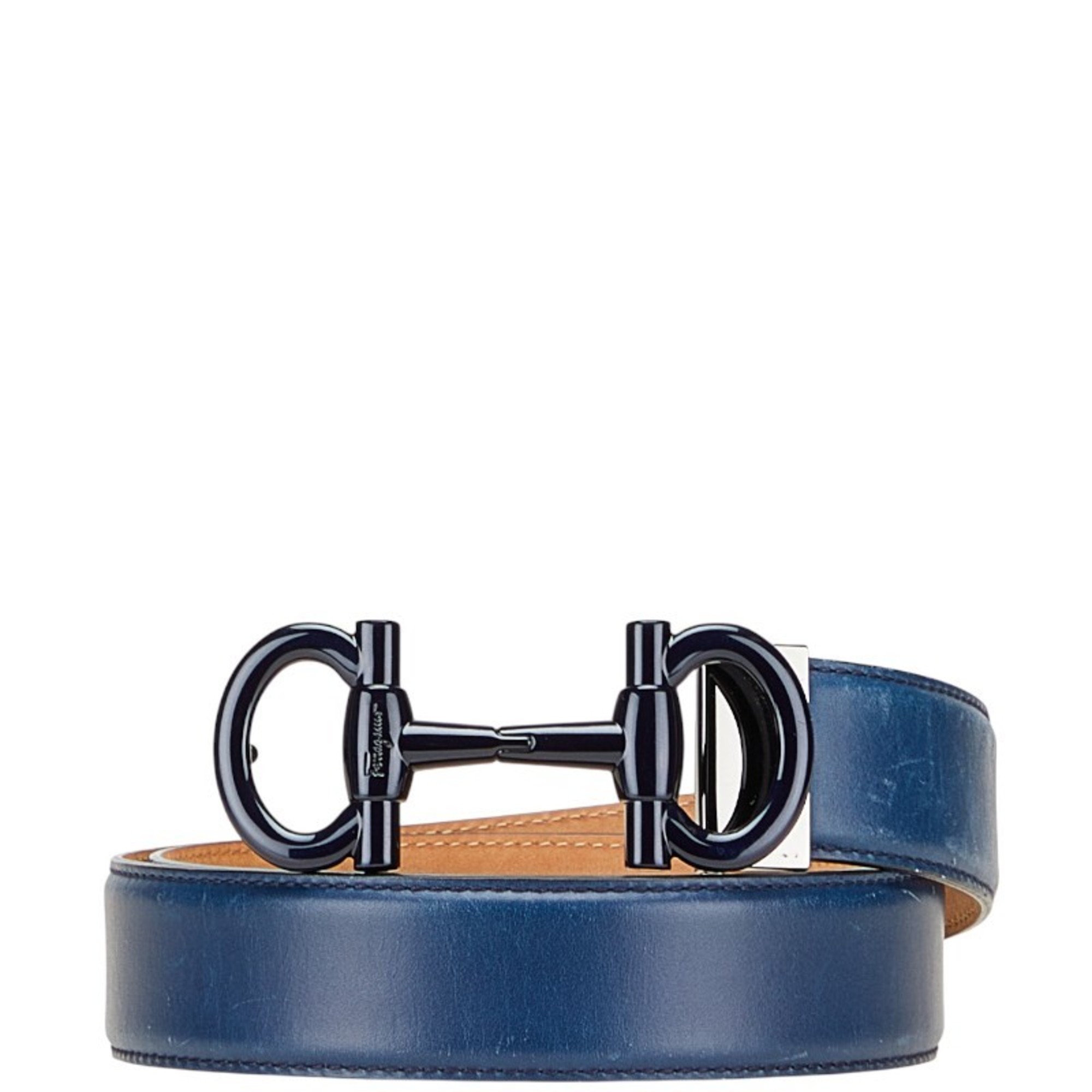 Salvatore Ferragamo Limited Edition Gancini Belt, Blue Leather, Men’s