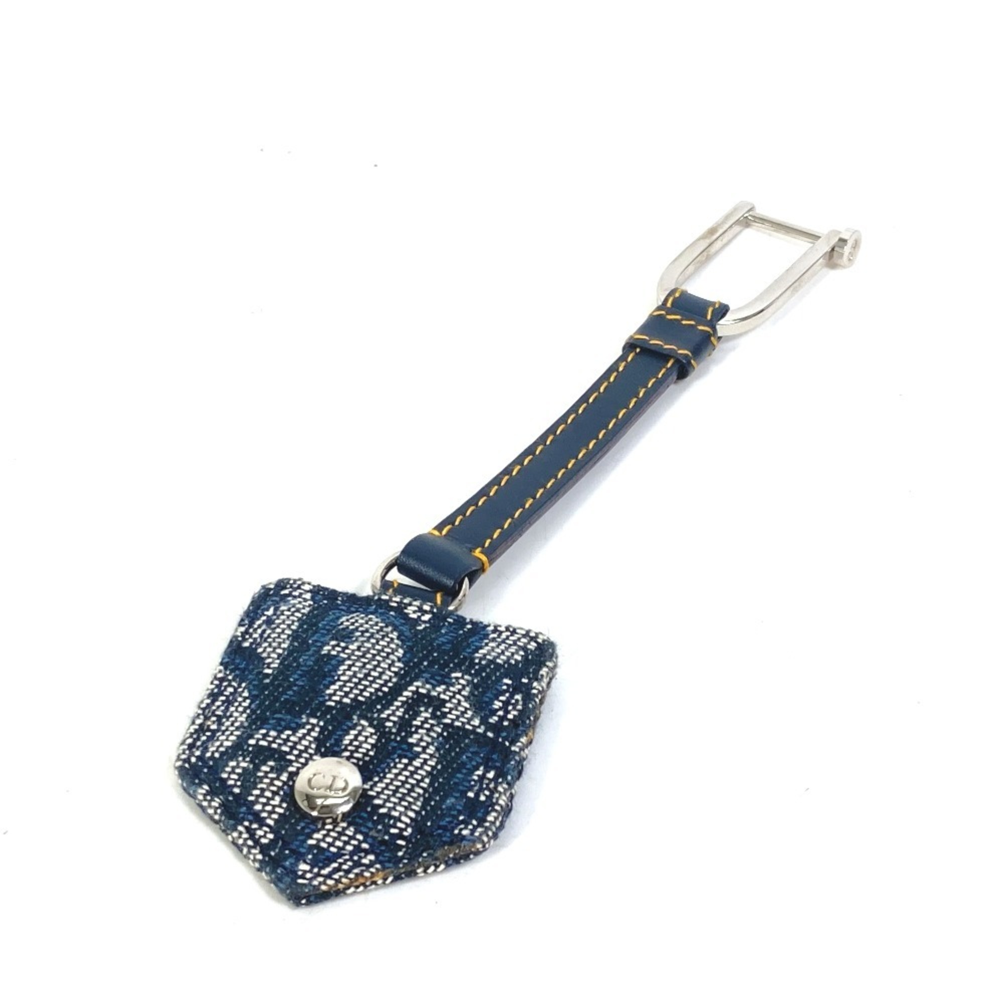 Christian Dior Dior Trotter CD Logo Keychain Bag Charm Key Ring Canvas Leather Women’s Navy