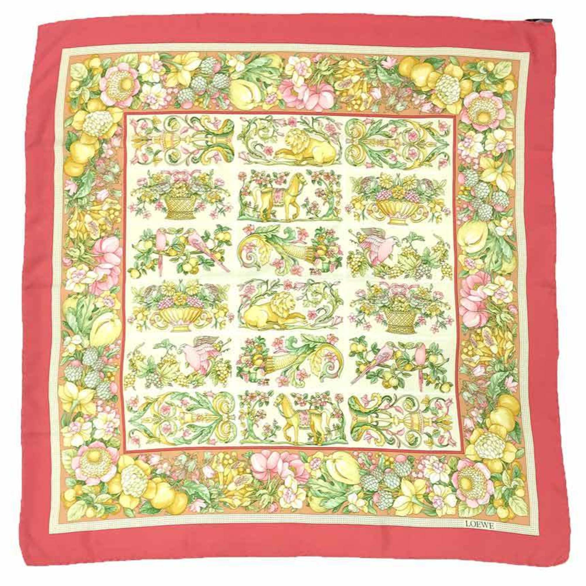 LOEWE Scarf Muffler Carre 100% Silk Flower Pink Women’s