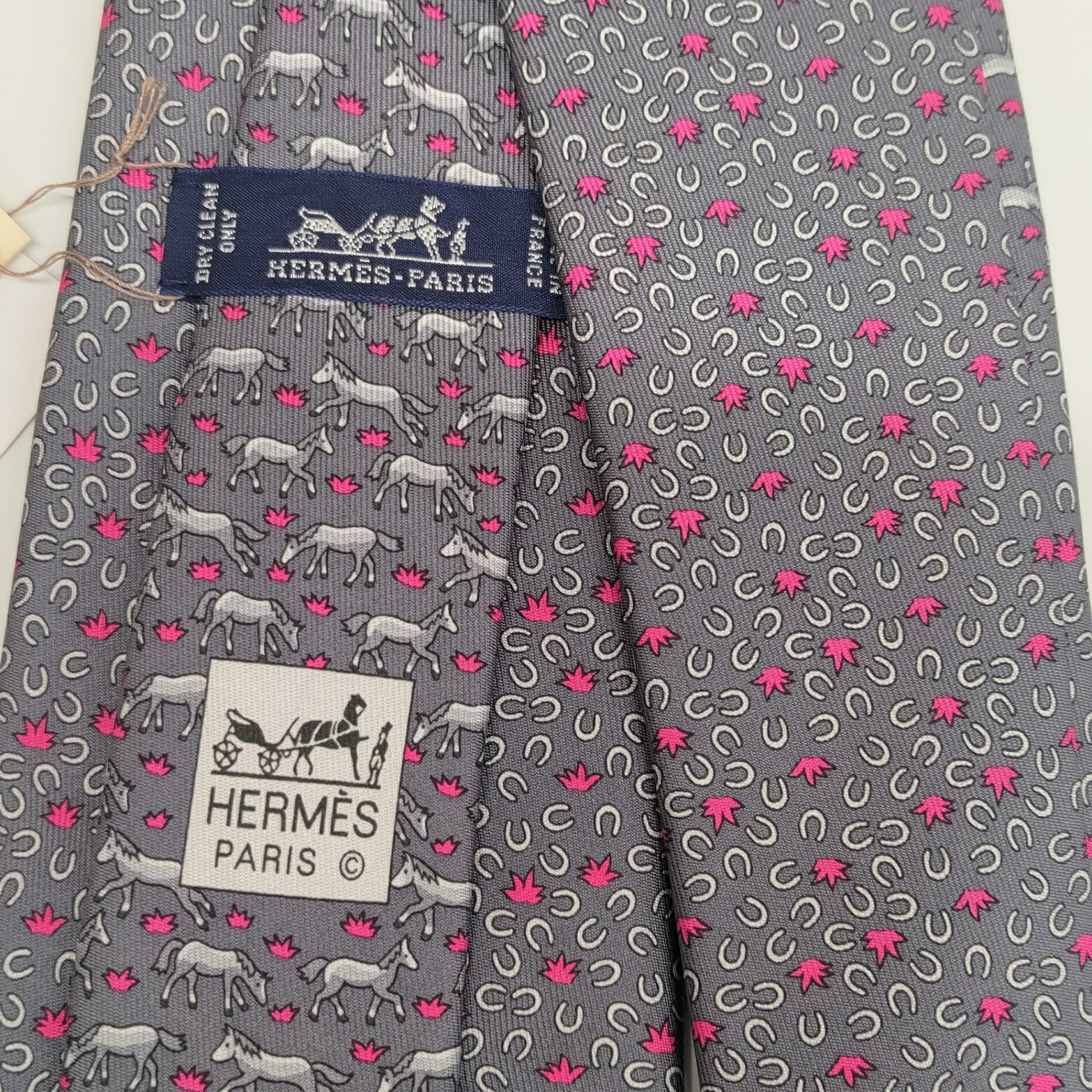 HERMES Hermès tie, unused, horseshoe, gray, JA-24732