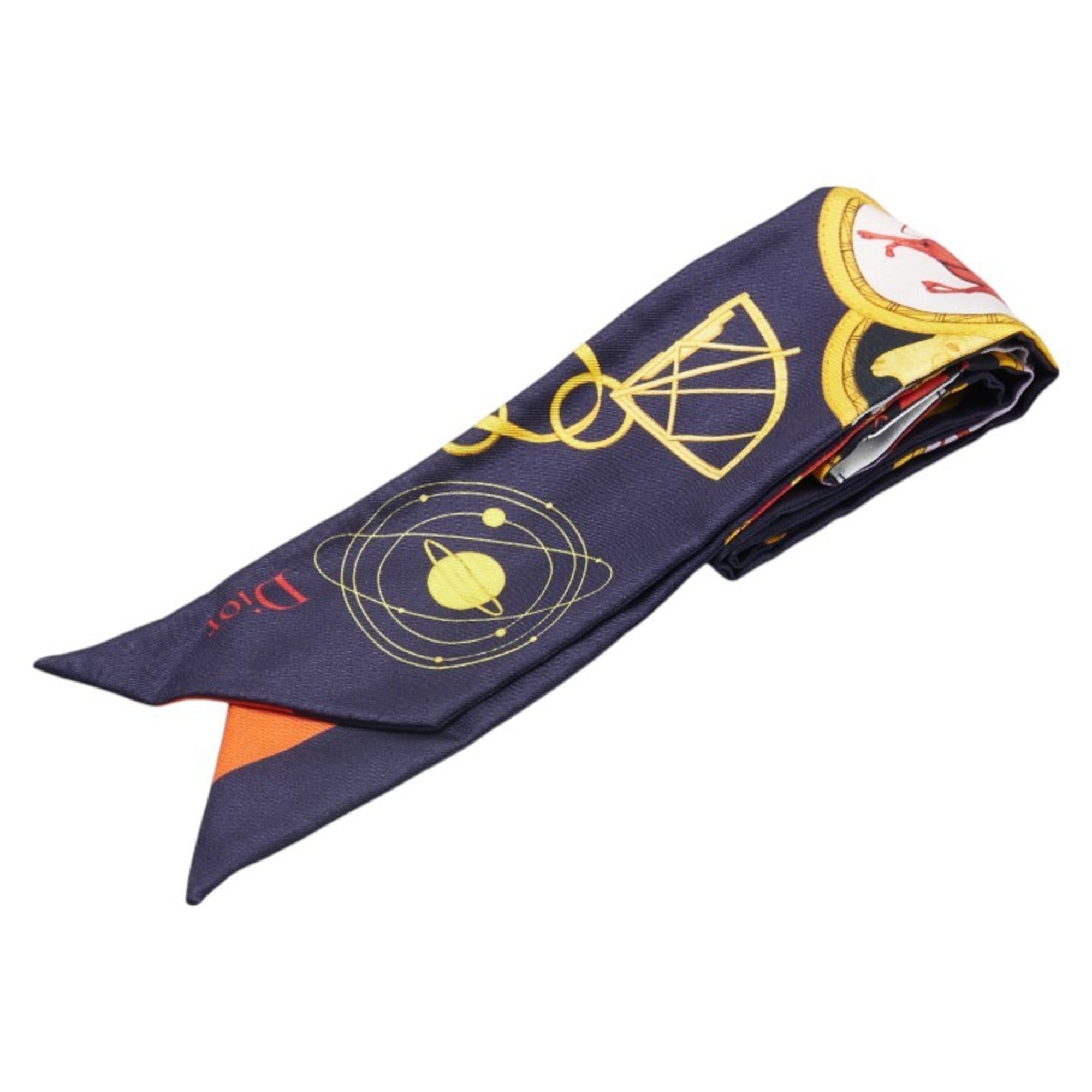 Christian Dior Dior Hourglass Key Motif Scarf Muffler Navy Gold Multicolor Silk Women's