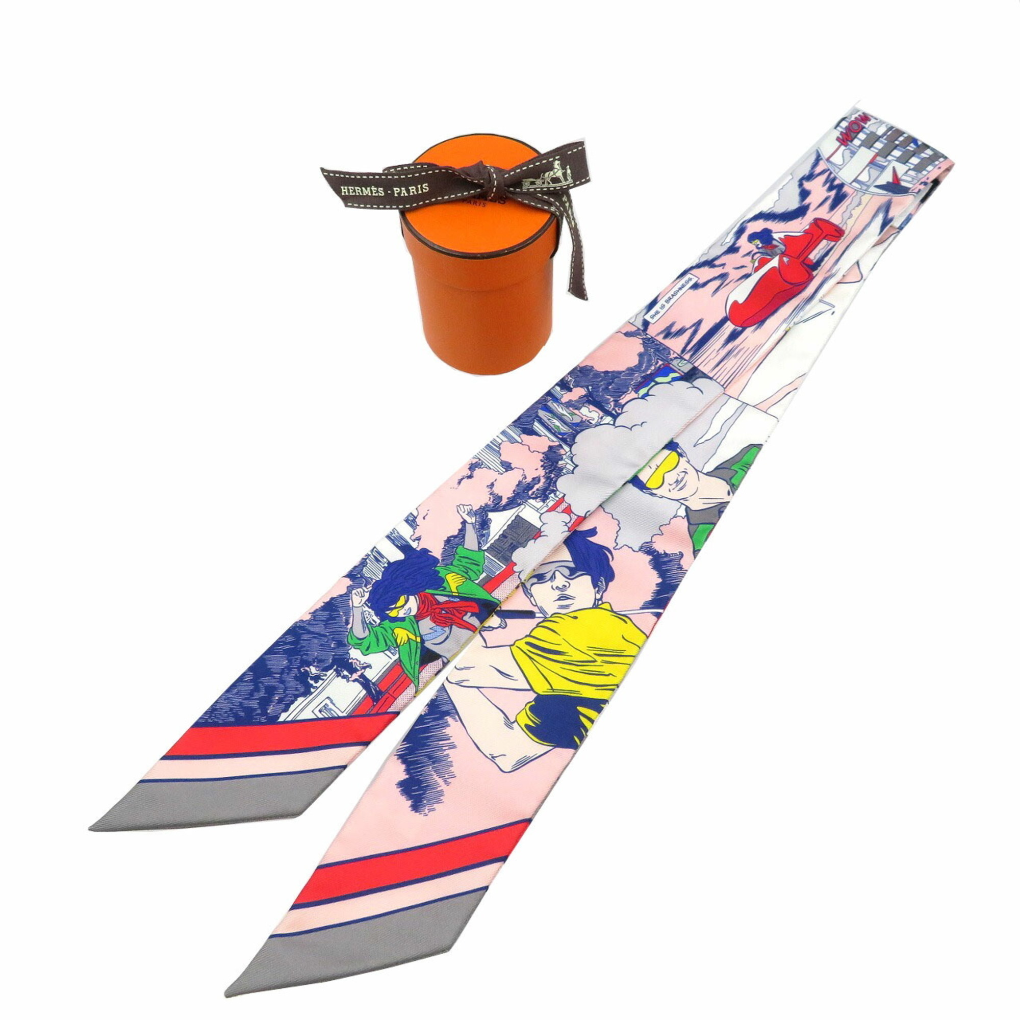 Hermes Twilly WOW 063463S American Comic Pattern Silk Grease Rose Veil Multicolor Scarf Muffler 0143HERMES