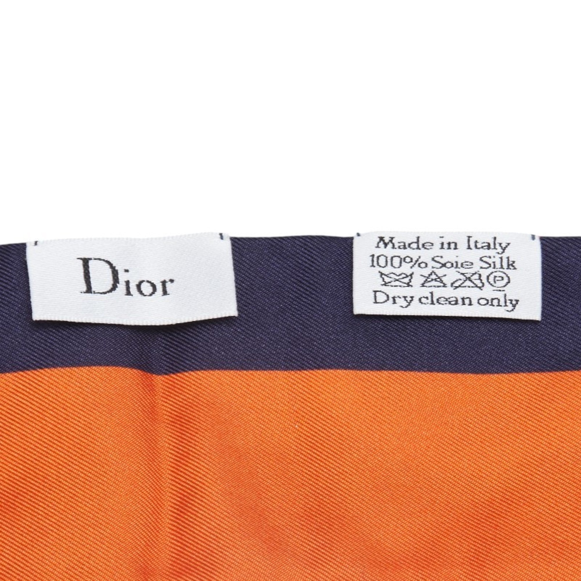 Christian Dior Dior Hourglass Key Motif Scarf Muffler Navy Gold Multicolor Silk Women's