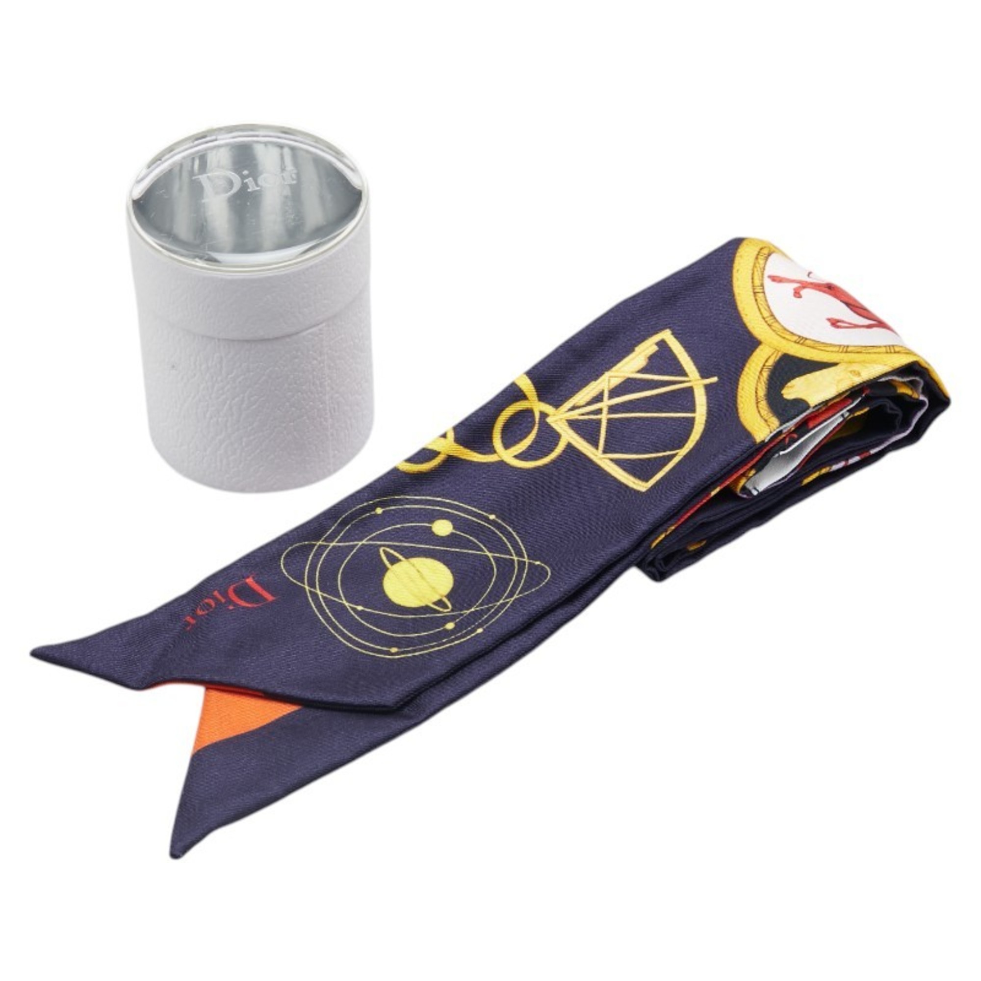 Christian Dior Dior Hourglass Key Motif Scarf Muffler Navy Gold Multicolor Silk Women's