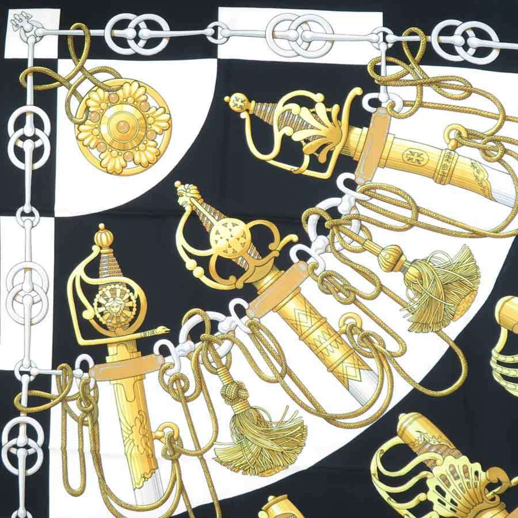 Hermes HERMES Scarf/Muffler Carre 90 Cliquetis Silk Black Gold White Women's e60123a