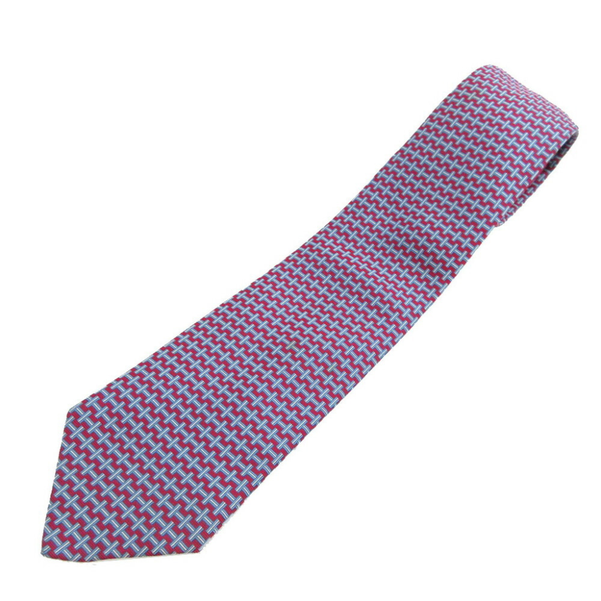 Like new Hermès H-pattern silk burgundy light blue tie 0546HERMES