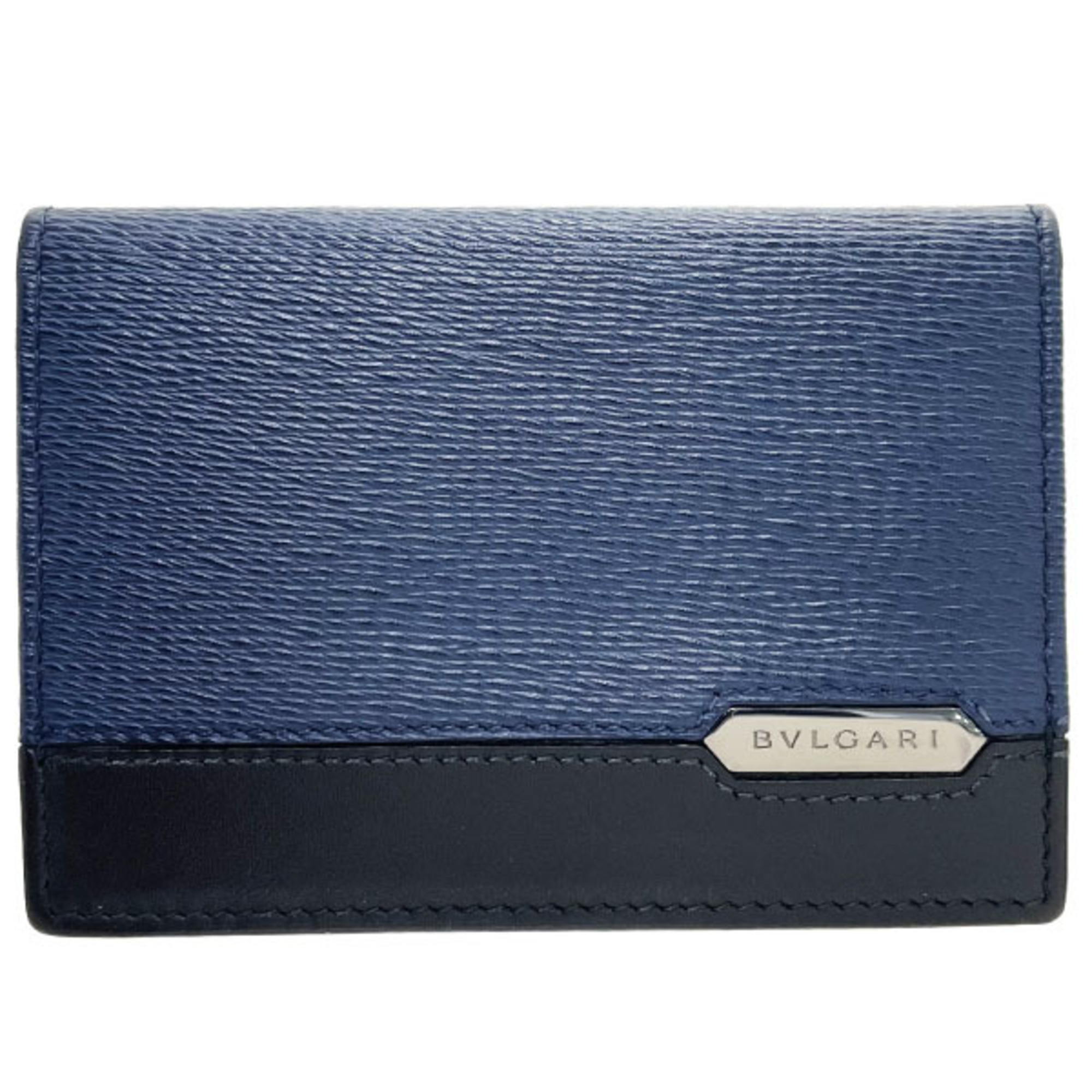 Bvlgari Serpenti Scalie Men’s Card Case, Navy Blue/Black Leather, 284224, Two-Tone Plate, Holder, IC/ID/Pass Men’s, NN-15944