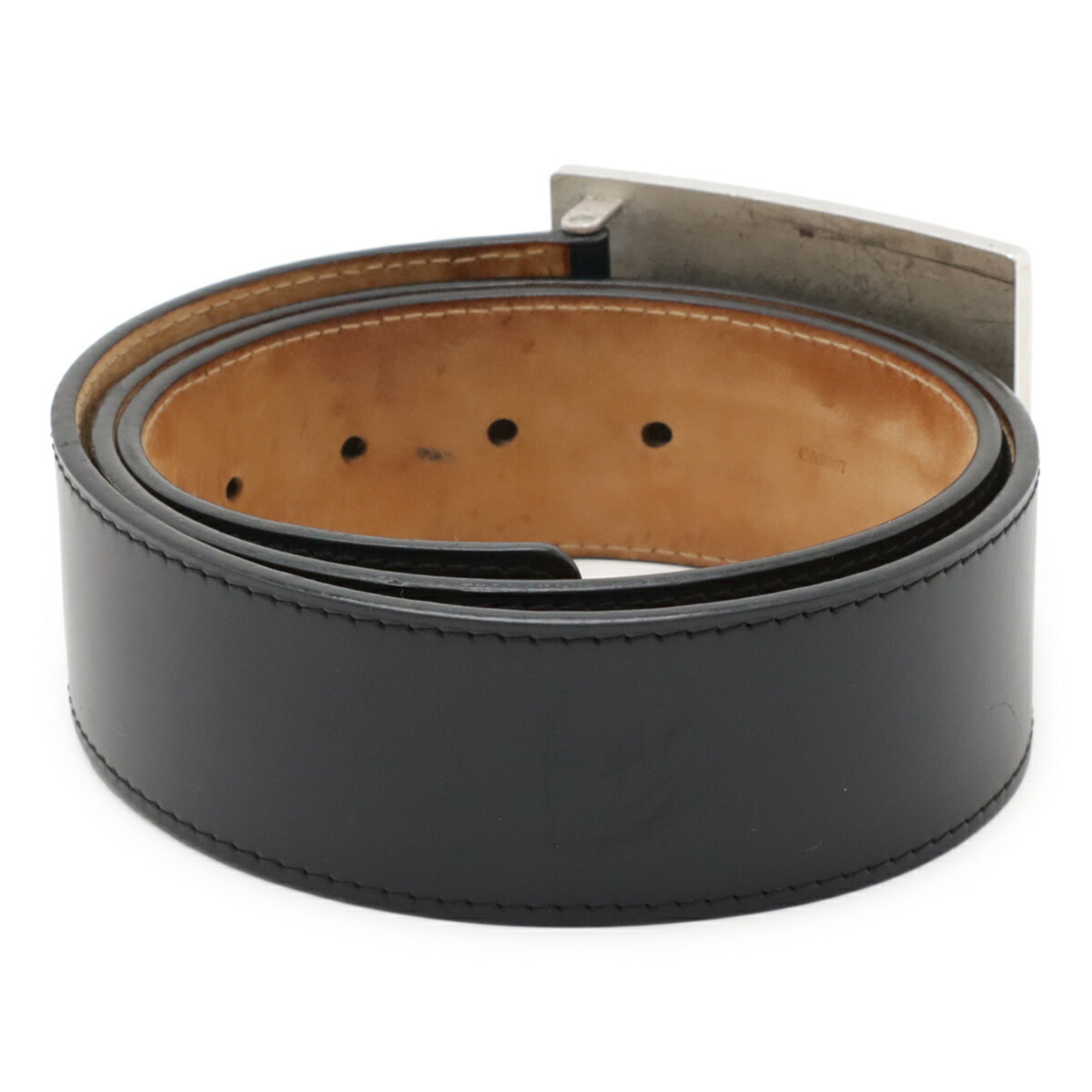 LOUIS VUITTON Santur Jeans Belt, Black Leather, Men's, #90, M6812U