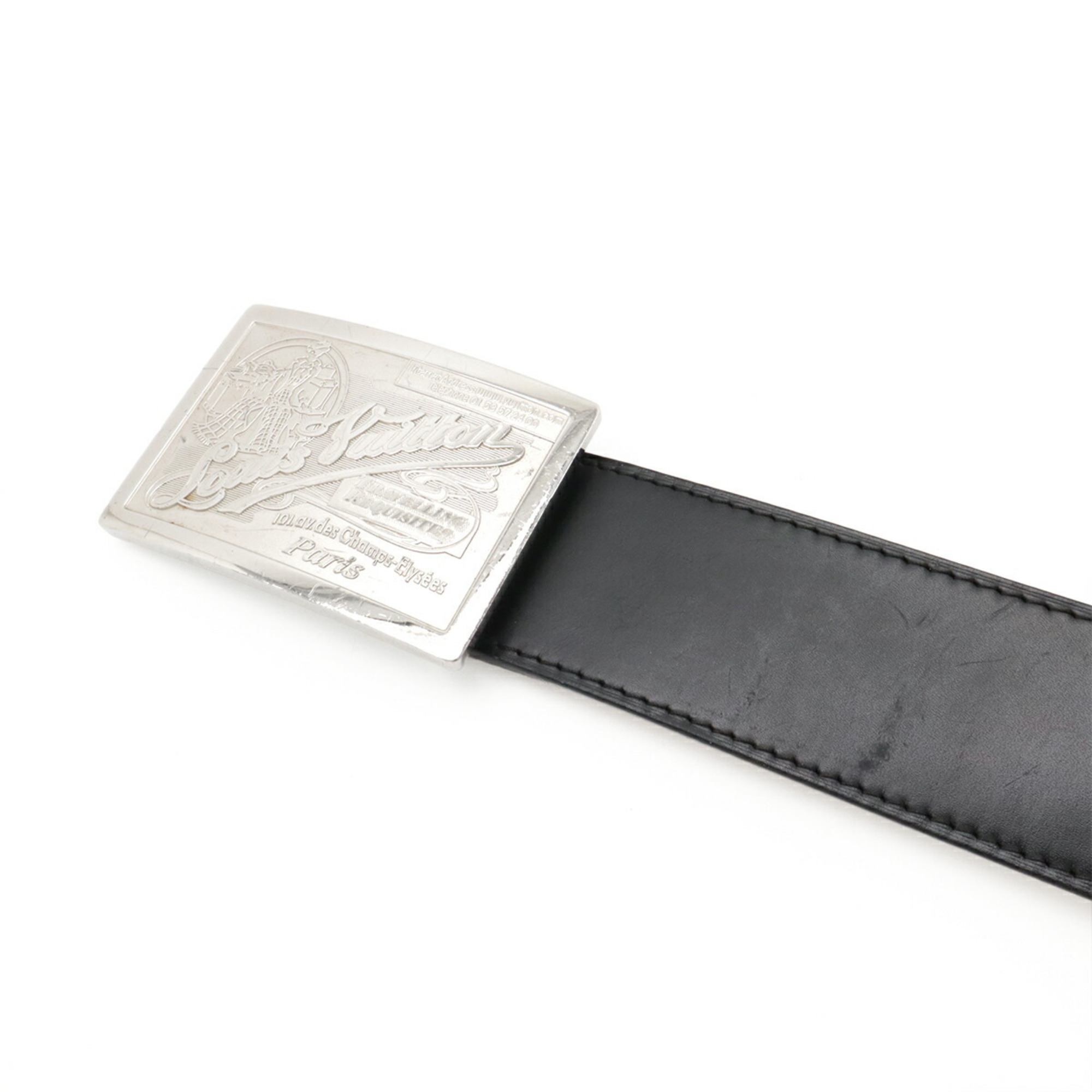 LOUIS VUITTON Santur Jeans Belt, Black Leather, Men's, #90, M6812U