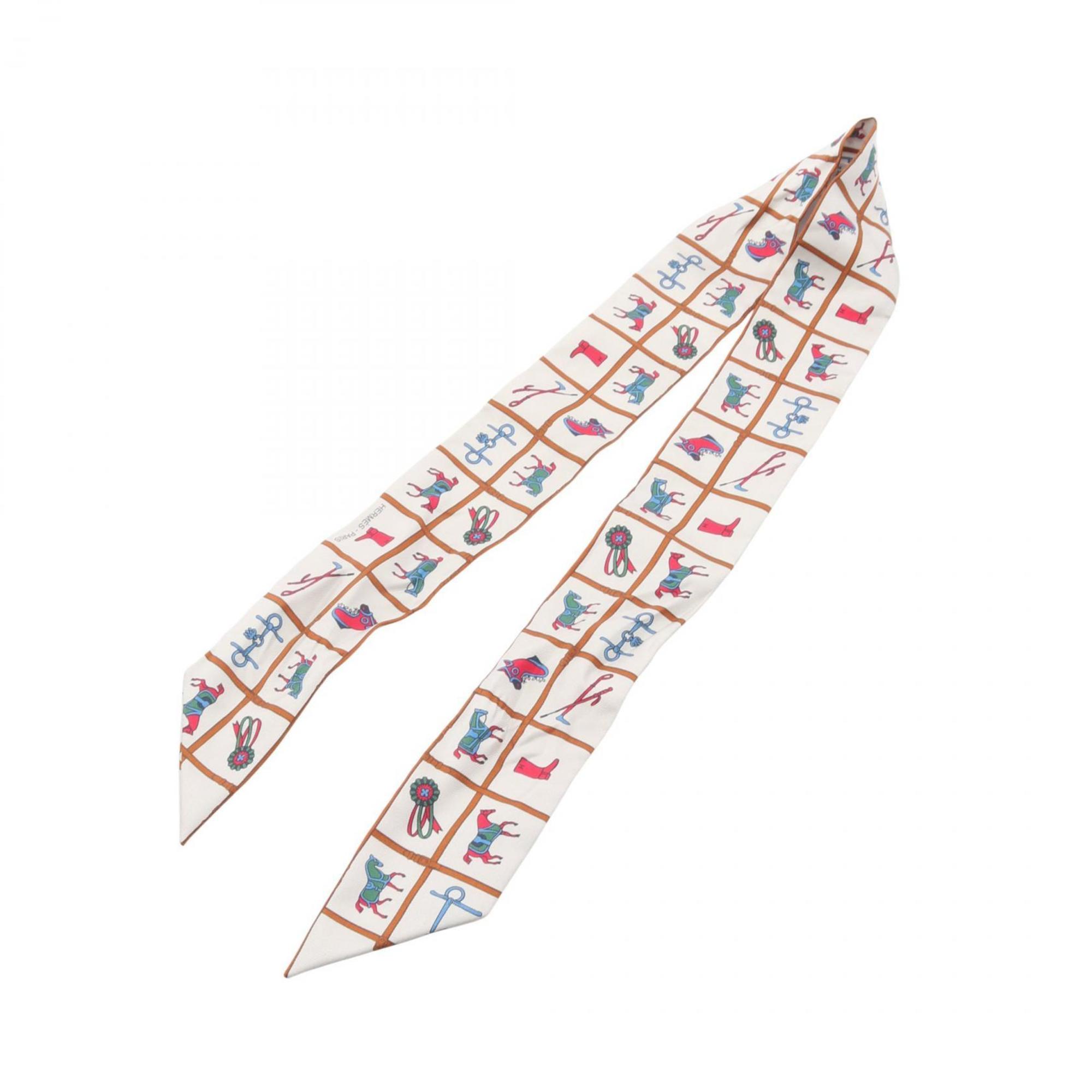 Hermes Hermès Twilly Silk Scarf for Women, White, Multicolor