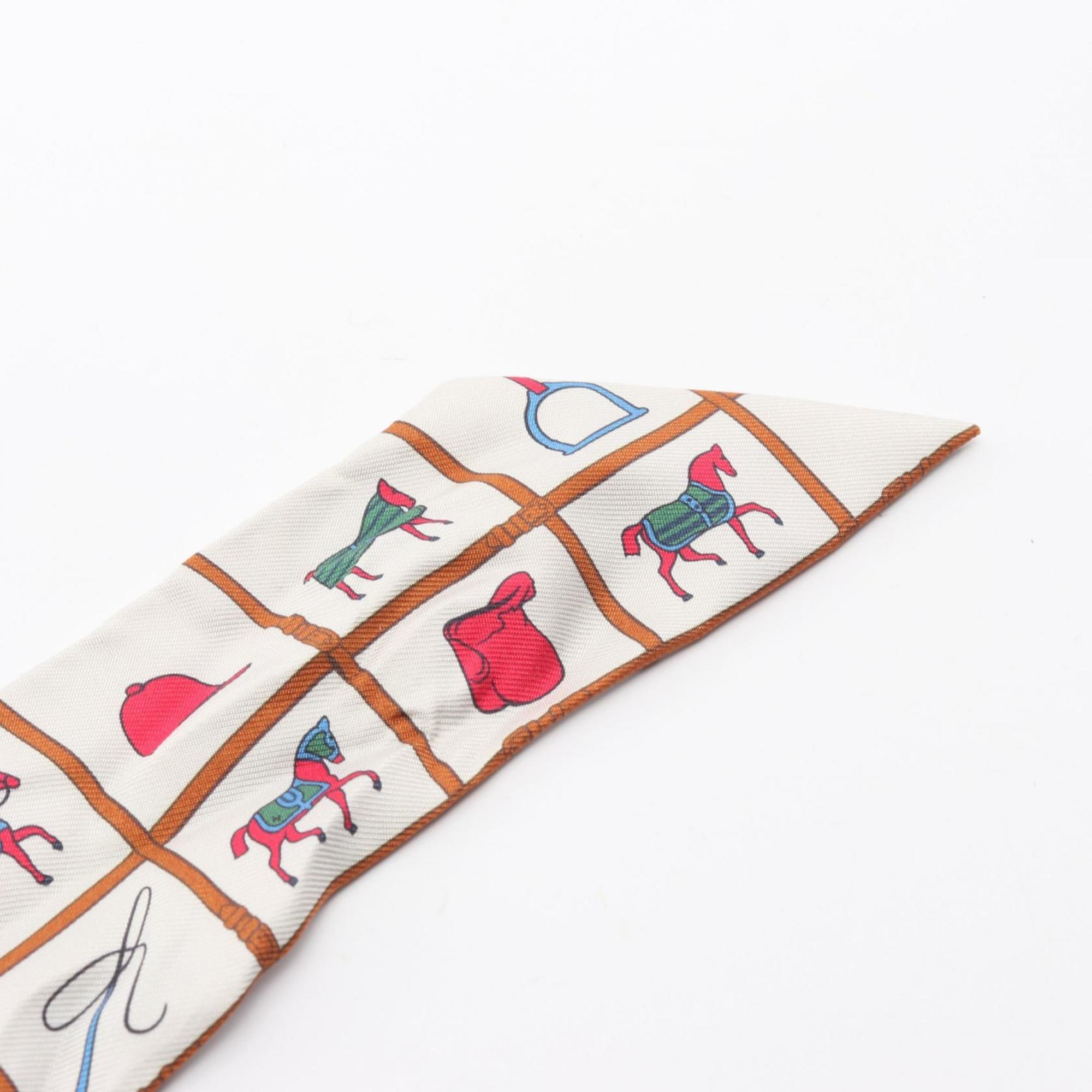 Hermes Hermès Twilly Silk Scarf for Women, White, Multicolor