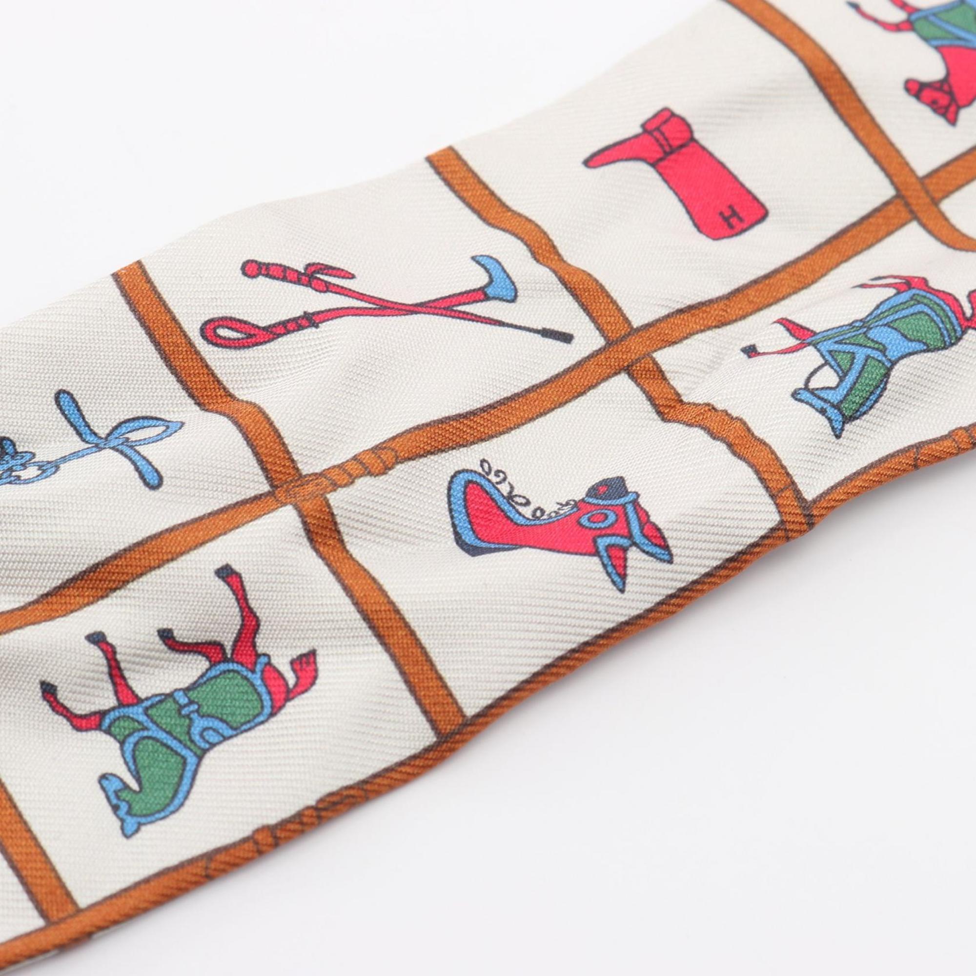 Hermes Hermès Twilly Silk Scarf for Women, White, Multicolor