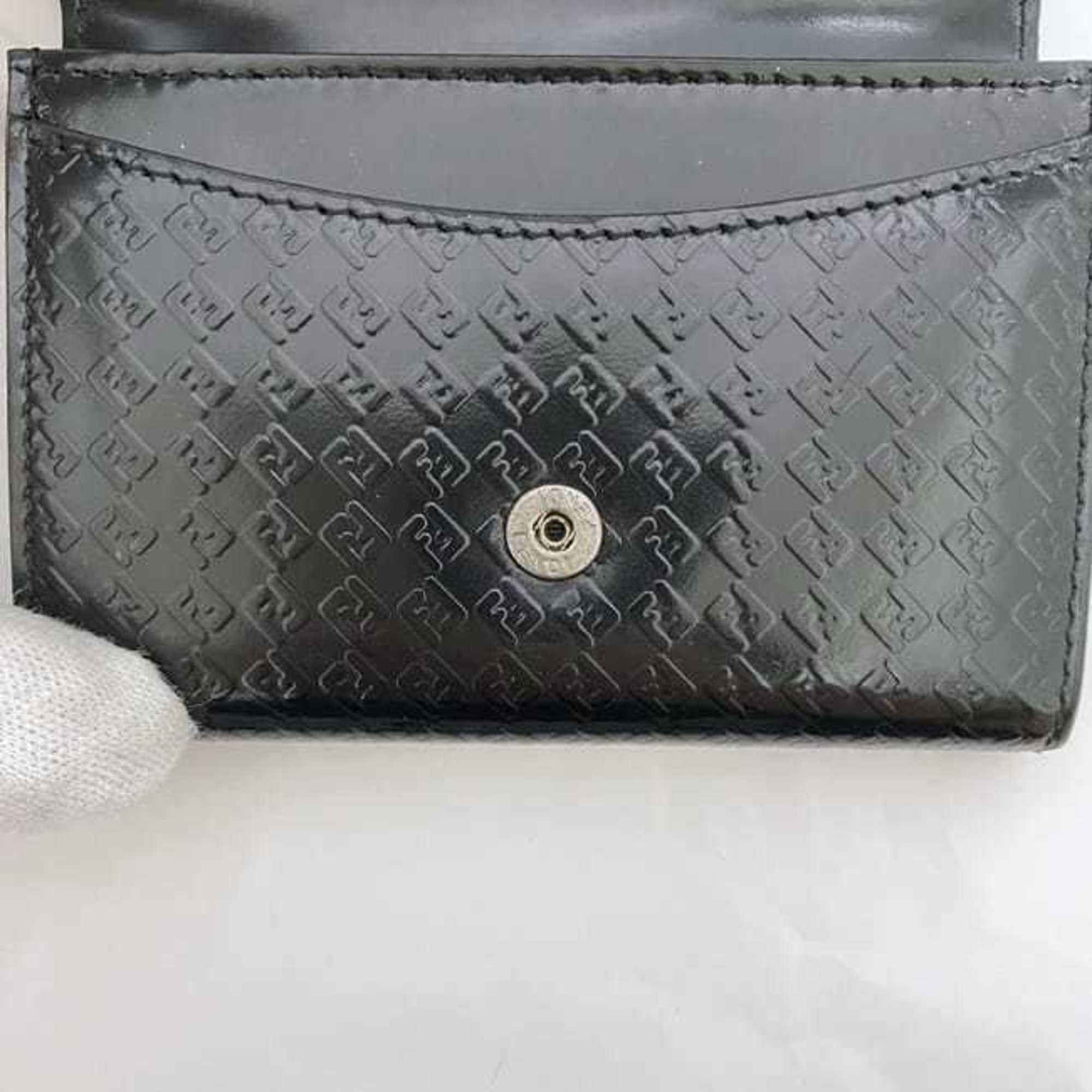 Fendi Card Case ec-22688 Black Micro Zucca 7M0040 Business Holder Patent Leather 000XH3 F0XB8 FENDI FF Embossed Men's