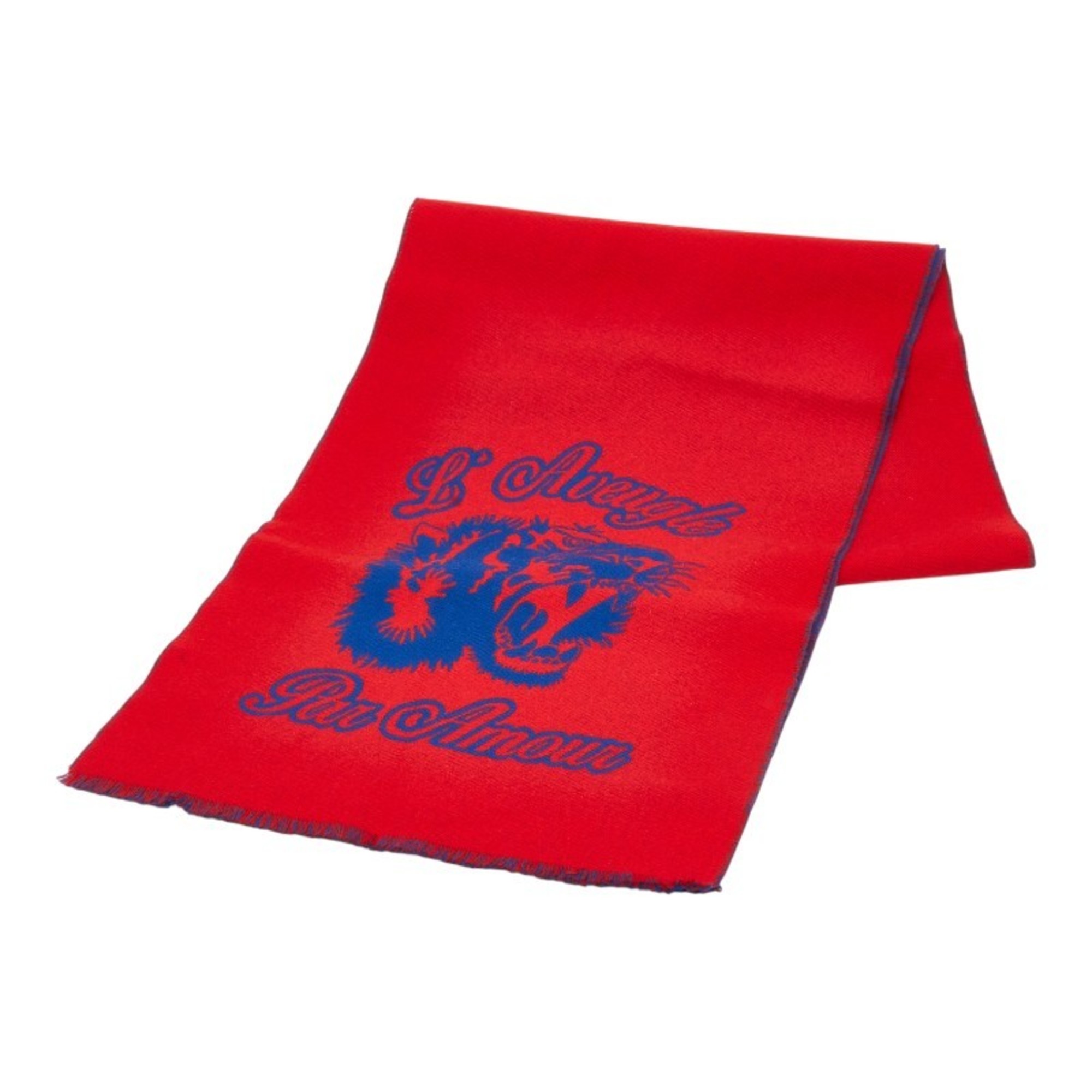 Gucci Tiger scarf in red and blue wool for women.
