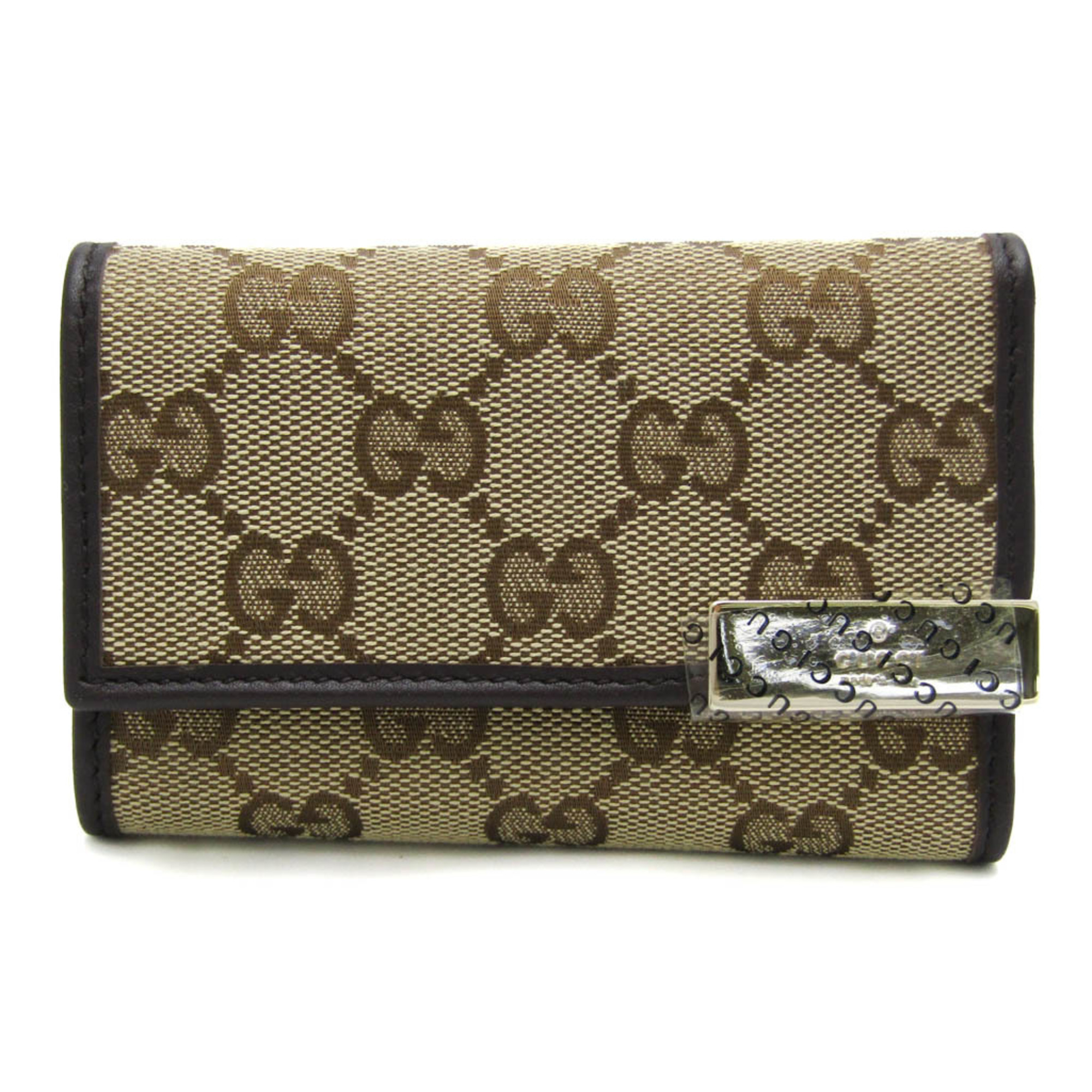 Gucci Tri-fold Compact Wallet 268831 Women,Men Leather GG Canvas Key Case Beige,Dark Brown