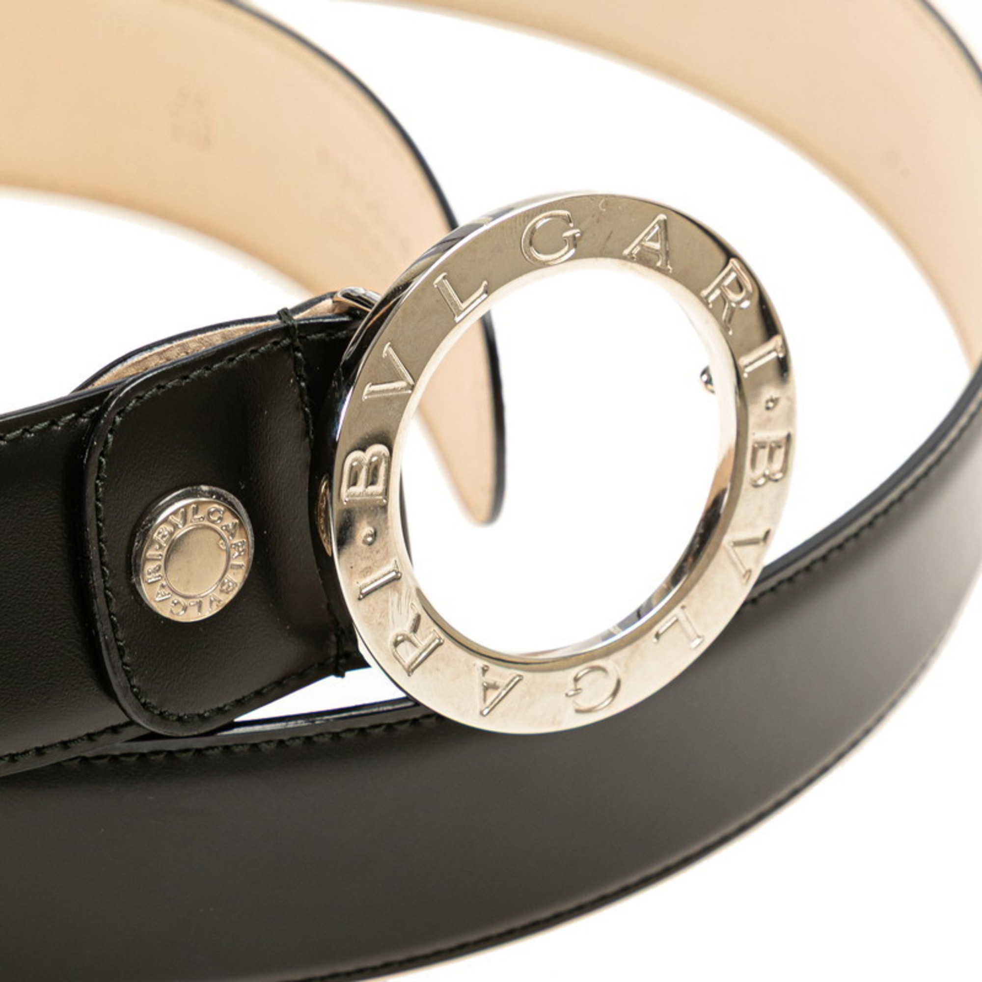 BVLGARI Belt Size: 44 110 Black Leather Women's