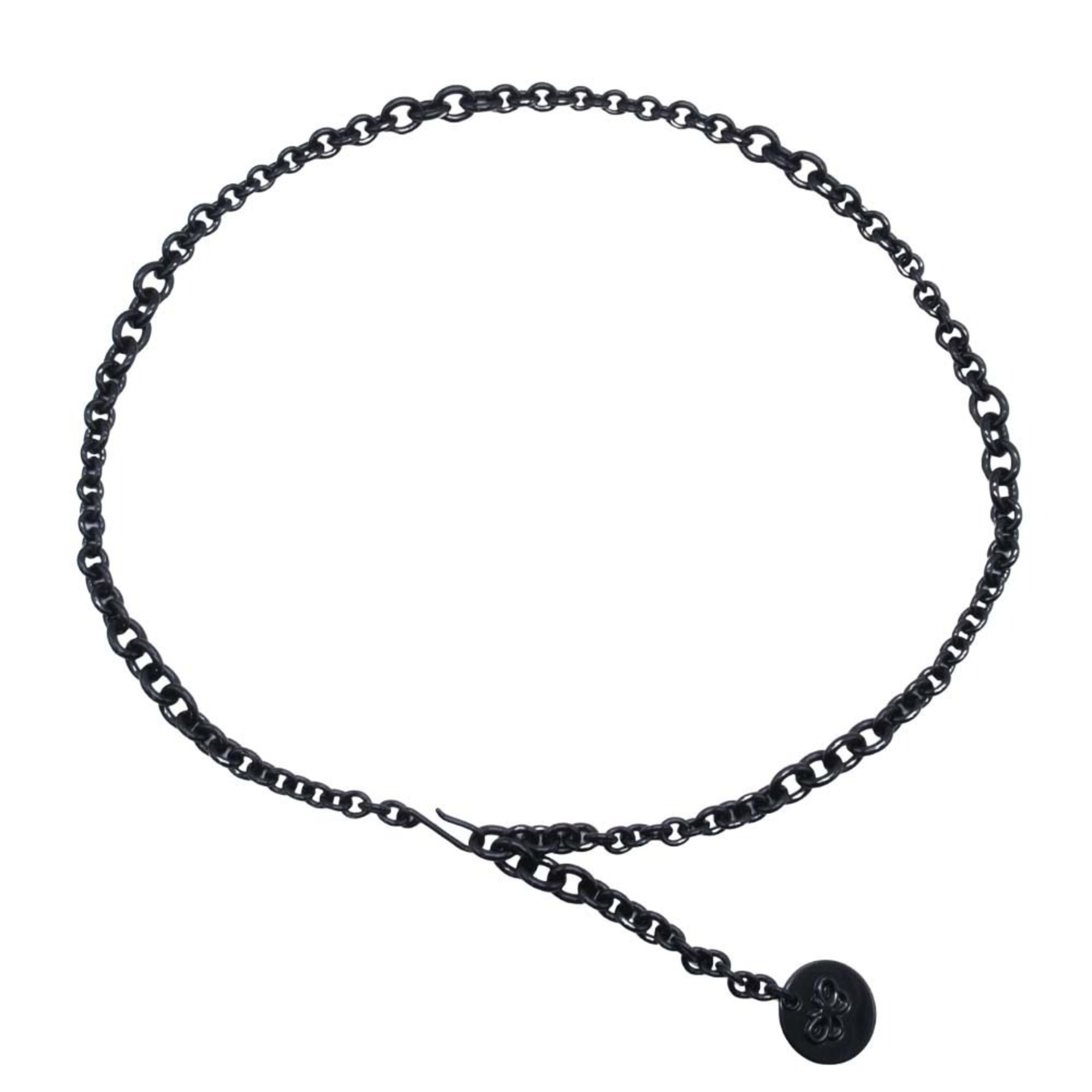 BOTTEGA VENETA Bottega Veneta metal chain belt with logo, papillon, and coin motif in black for men women.