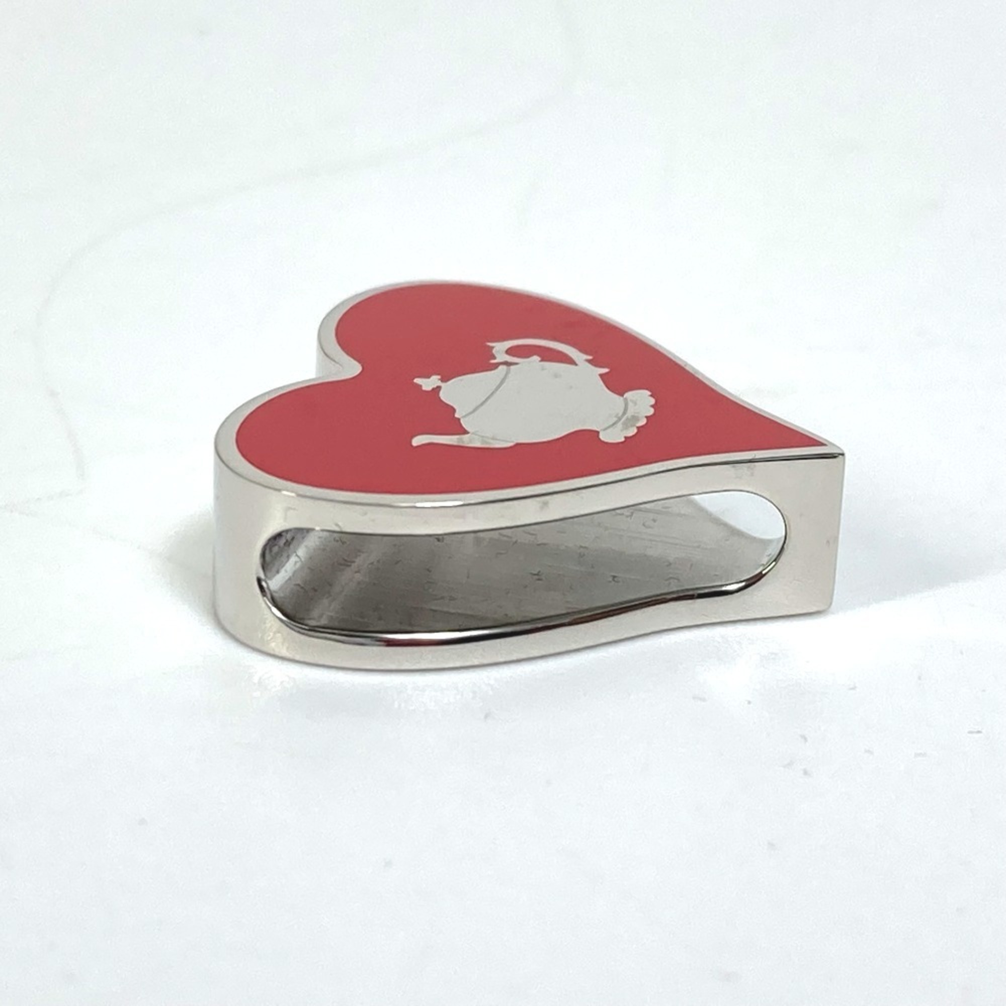 HERMES Heart Motif Tea Time Twilly Scarf Ring, Metal, Women's, Red, Like New