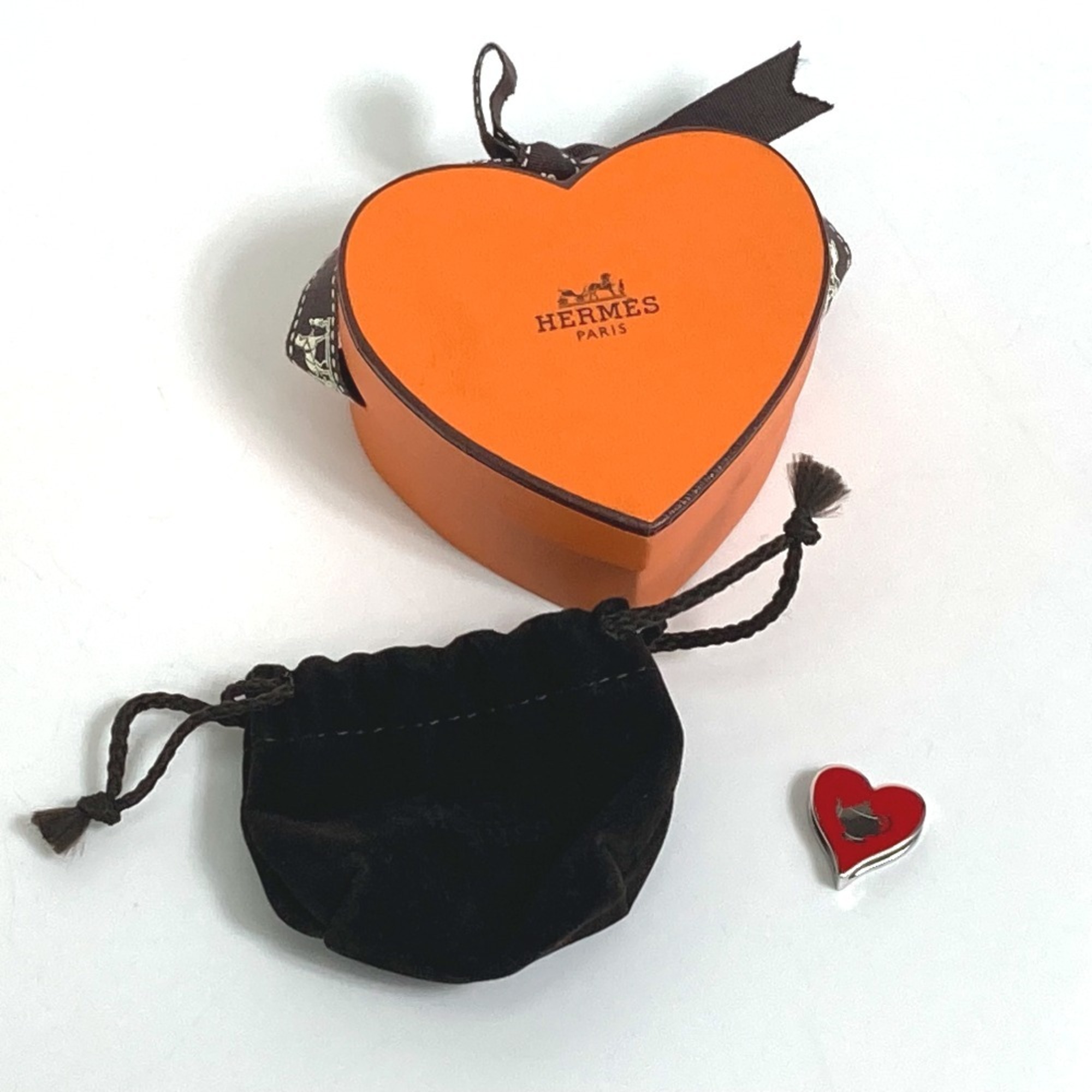 HERMES Heart Motif Tea Time Twilly Scarf Ring, Metal, Women's, Red, Like New