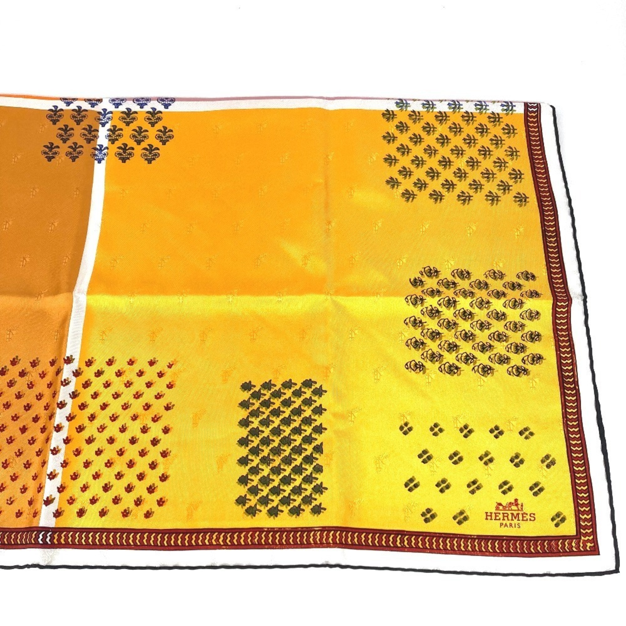 HERMES Carré 90, Quadrige galon quadri au bloc, silk scarf, women's, orange