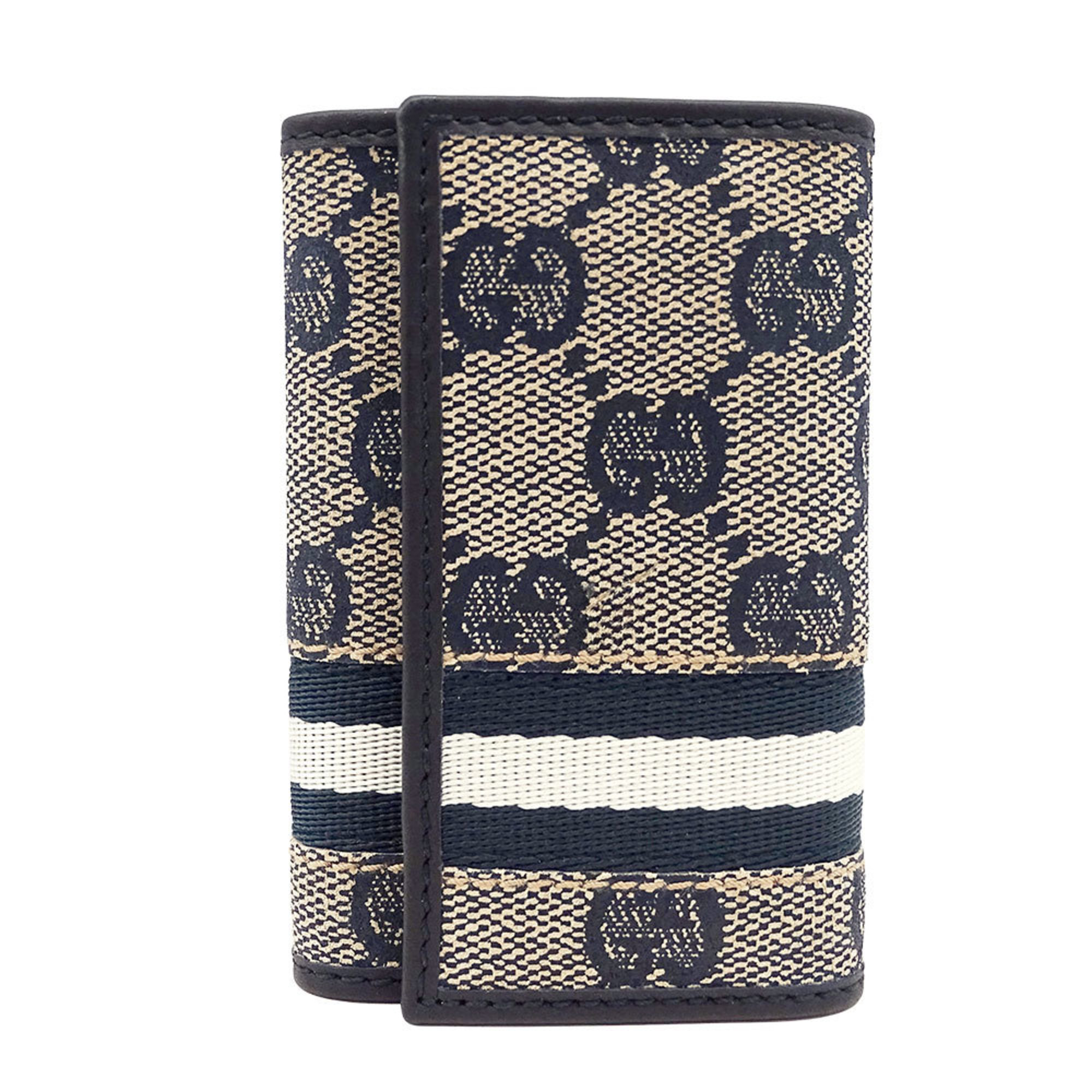 Gucci Men’s GG Canvas Key Case, Navy/Beige, 138077, Compact, 6-Key Case with Logo