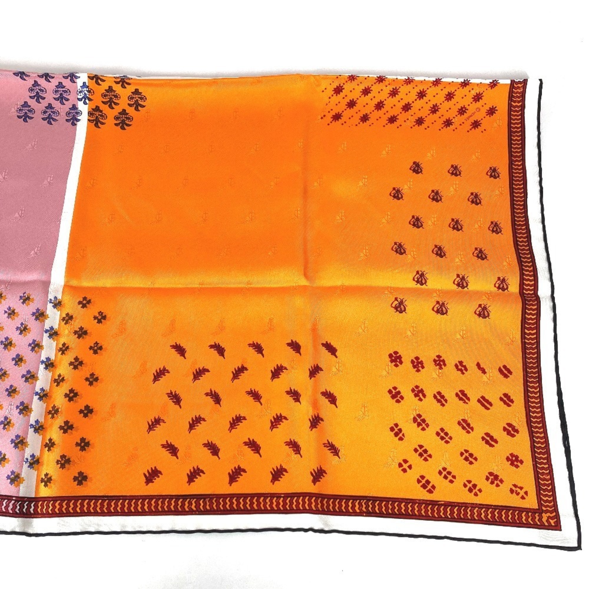 HERMES Carré 90, Quadrige galon quadri au bloc, silk scarf, women's, orange