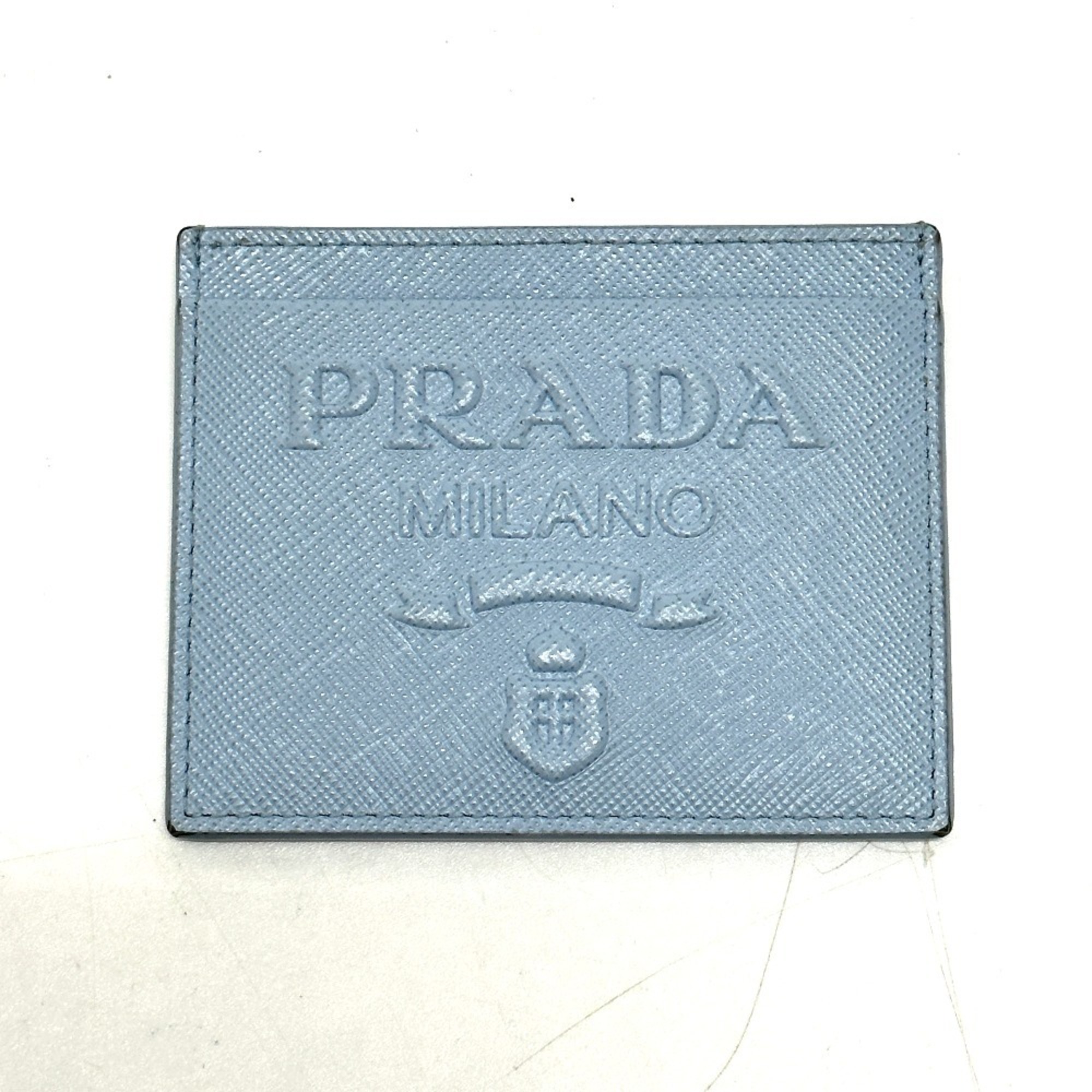 PRADA 1MC025 Embossed Logo Pass Case/Business Card Case, Saffiano Leather, Light Blue, Women’s