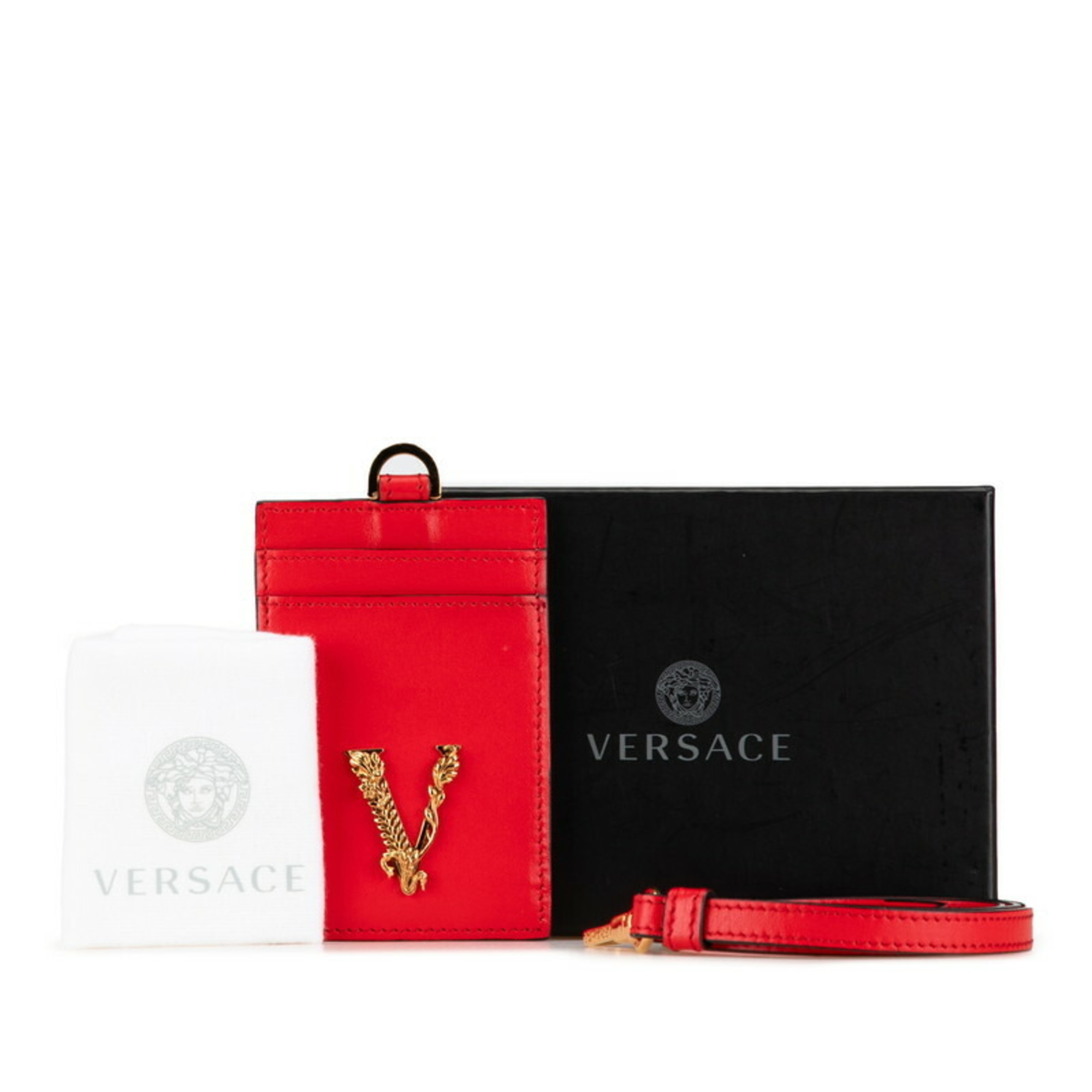 Versace Virtus V Card Case Red Leather Women’s VERSACE