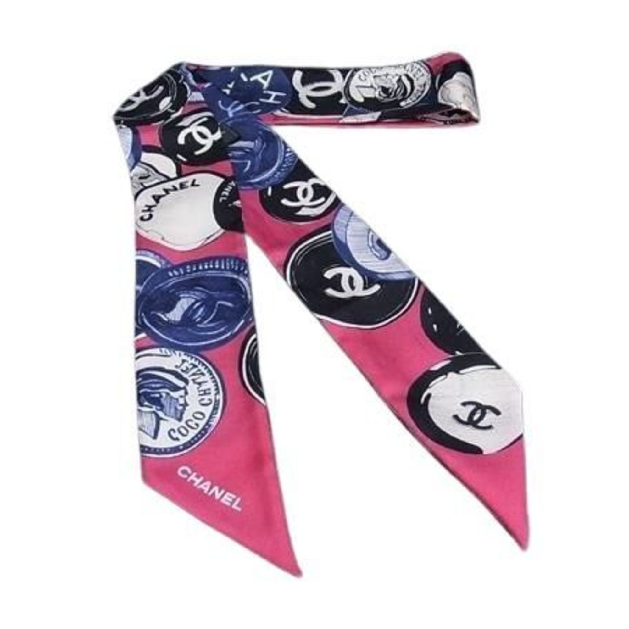 CHANEL Women’s Silk Ribbon Scarf in Multicolor with Coco Mark