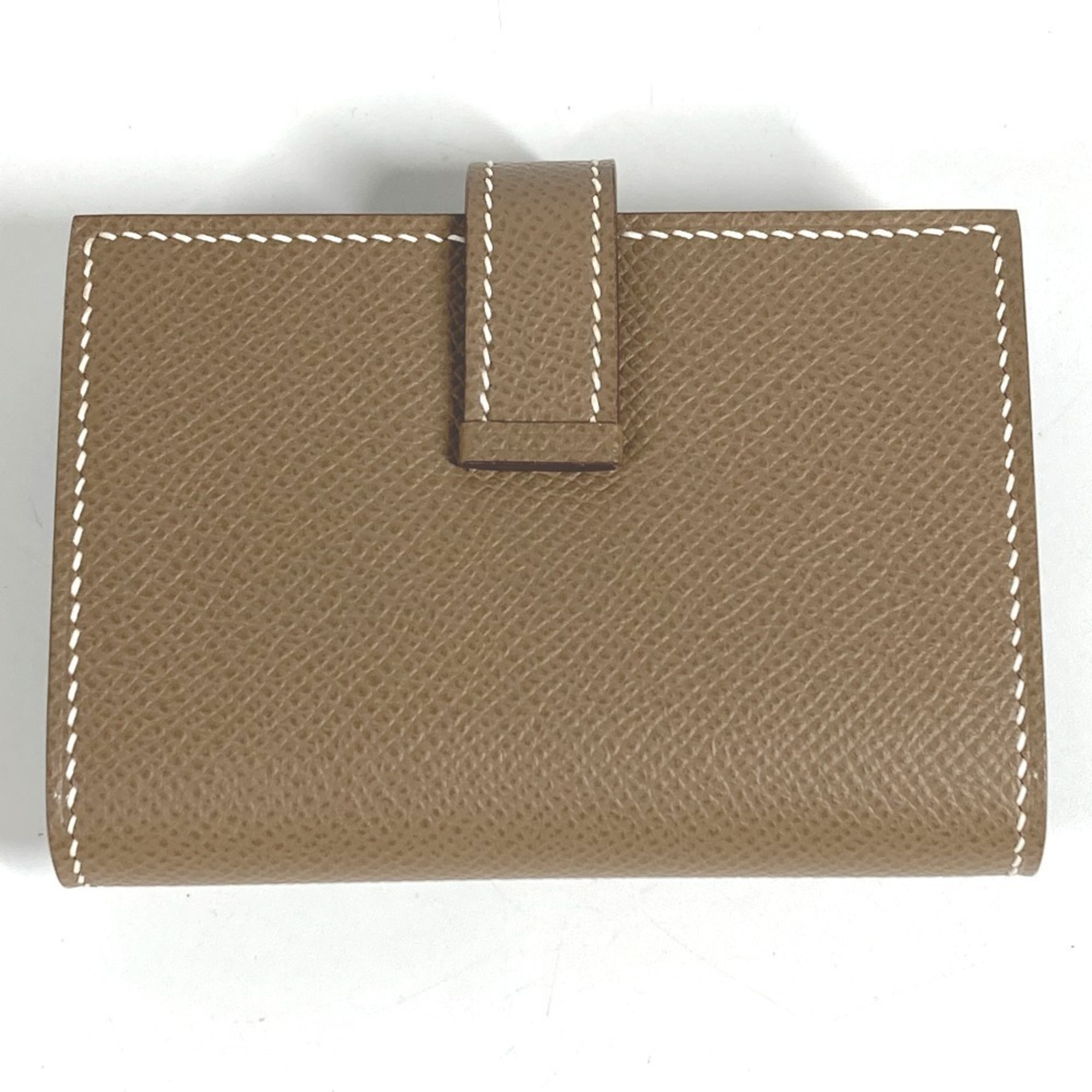 HERMES Bearn H Logo Business Card Case/Pass Case Bifold Leather for Men and Women, Etoupe Beige