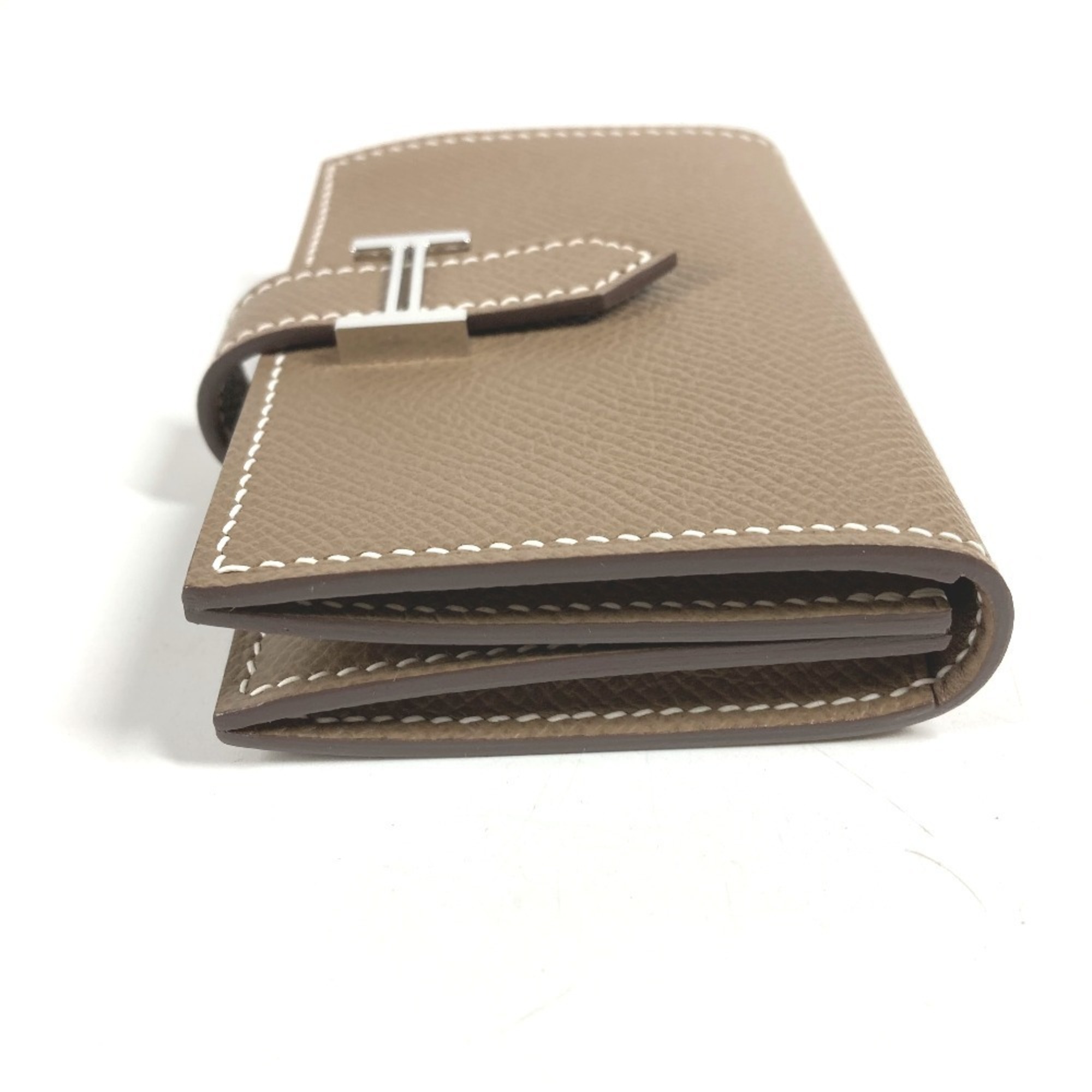 HERMES Bearn H Logo Business Card Case/Pass Case Bifold Leather for Men and Women, Etoupe Beige