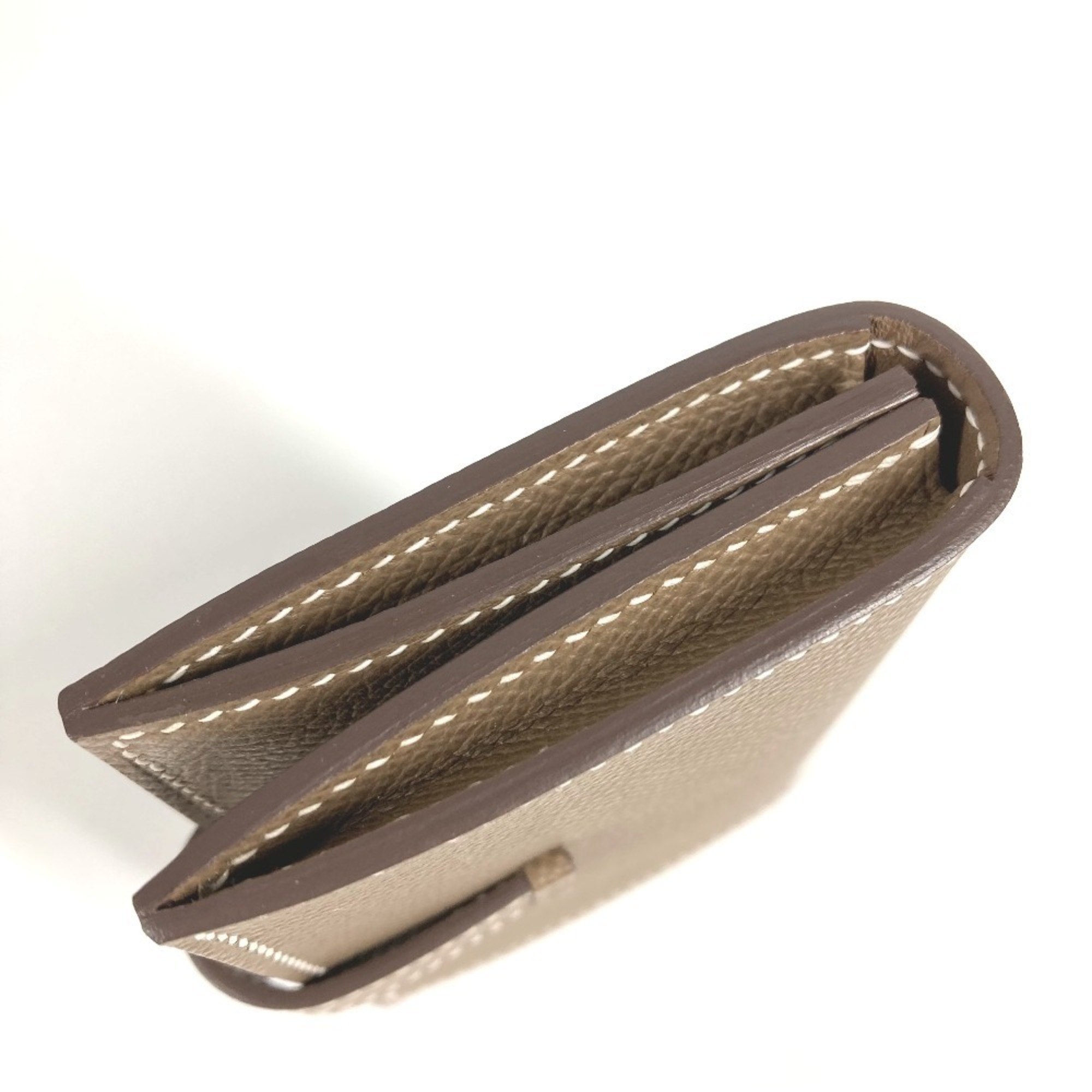 HERMES Bearn H Logo Business Card Case/Pass Case Bifold Leather for Men and Women, Etoupe Beige