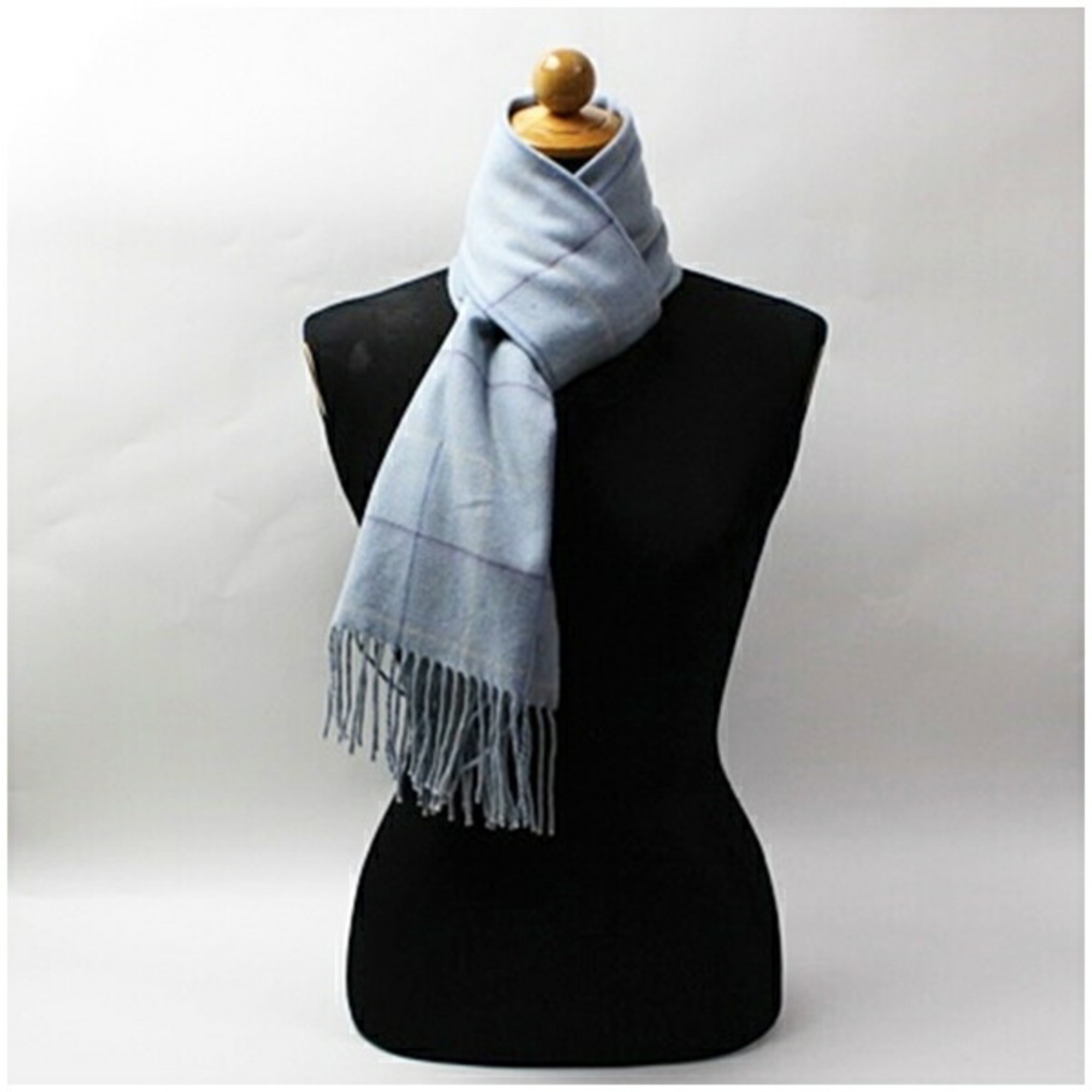 Burberry Cashmere Scarf, Light Blue with Check, 162 x 29 cm, for Men and Women
