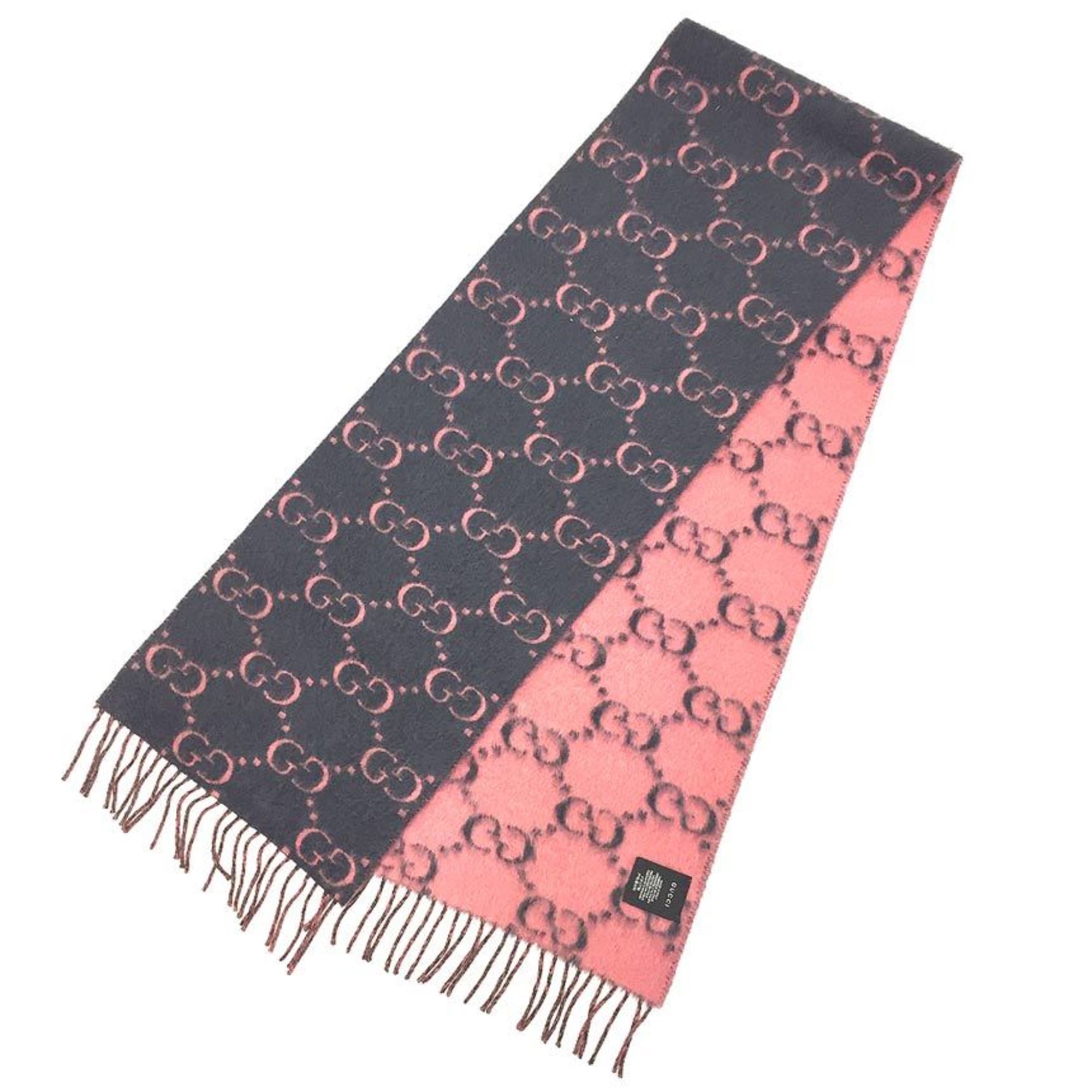 GUCCI GG Scarf Alpaca Wool Navy x Pink Unused