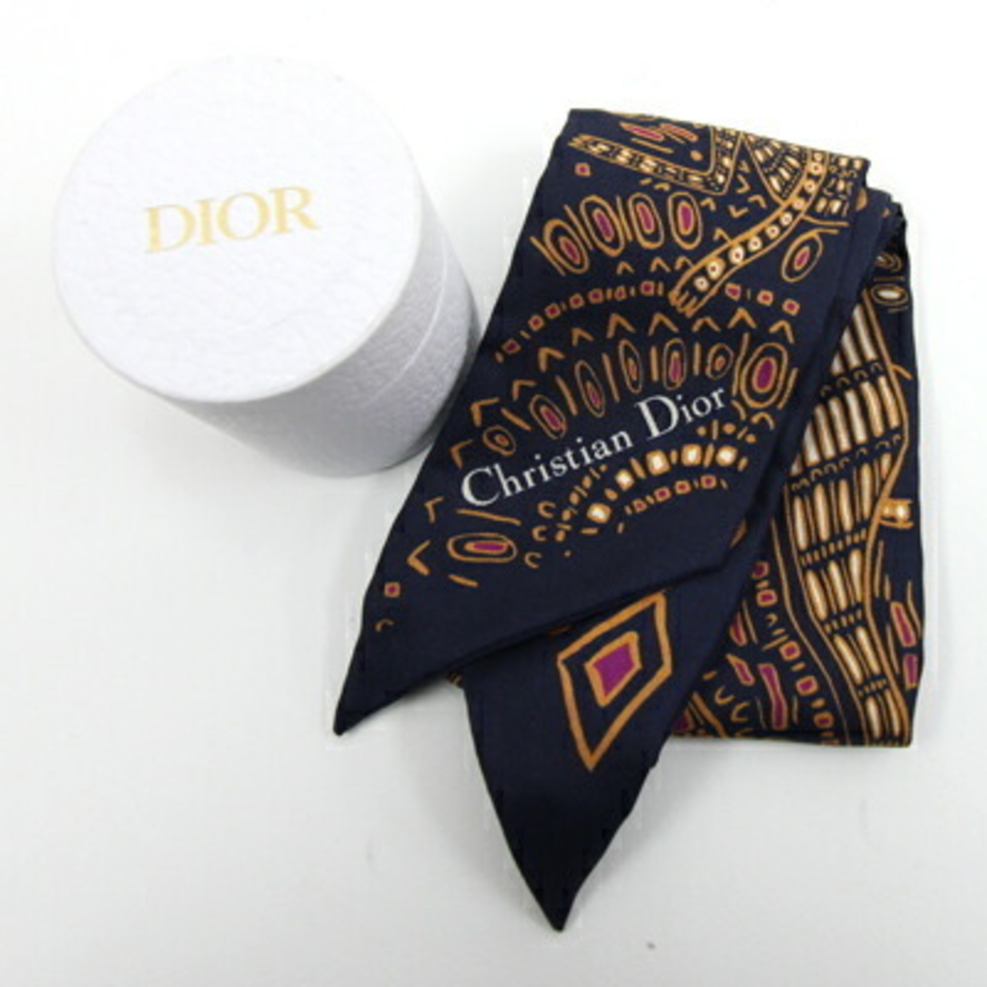 Christian Dior Dior Scarf Navy 100% Silk Ribbon Bag Charm Animal Women's DIOR