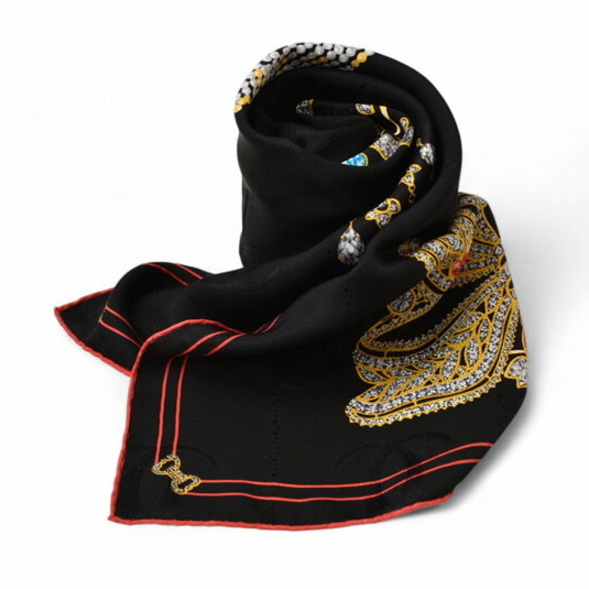 Cartier Scarf/Muffler, Must de Pattern, Silk, Black and Red